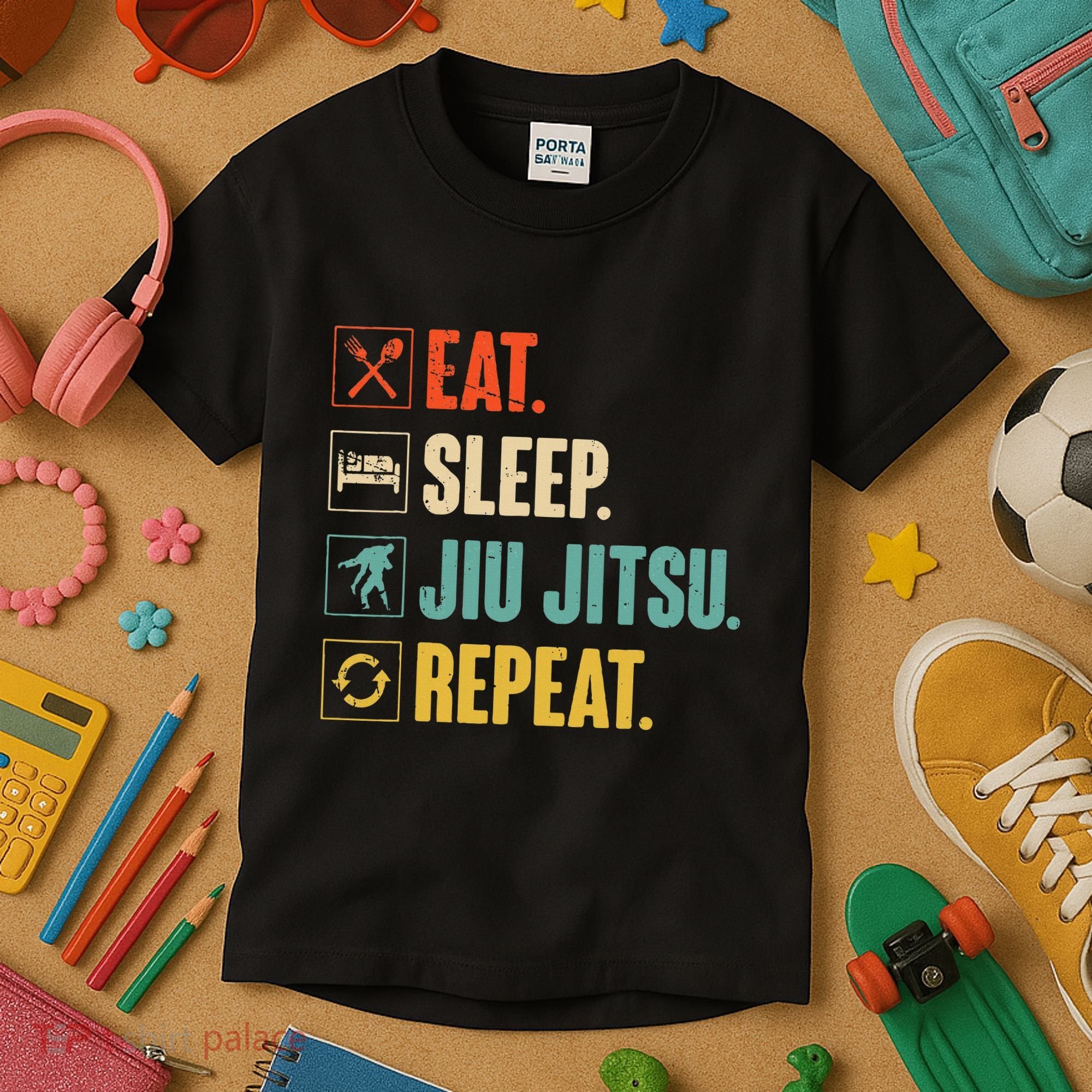 Eat Sleep Jiujitsu Repeat Funny Jiujitsu Martial Art Combat Kids T-Shirt