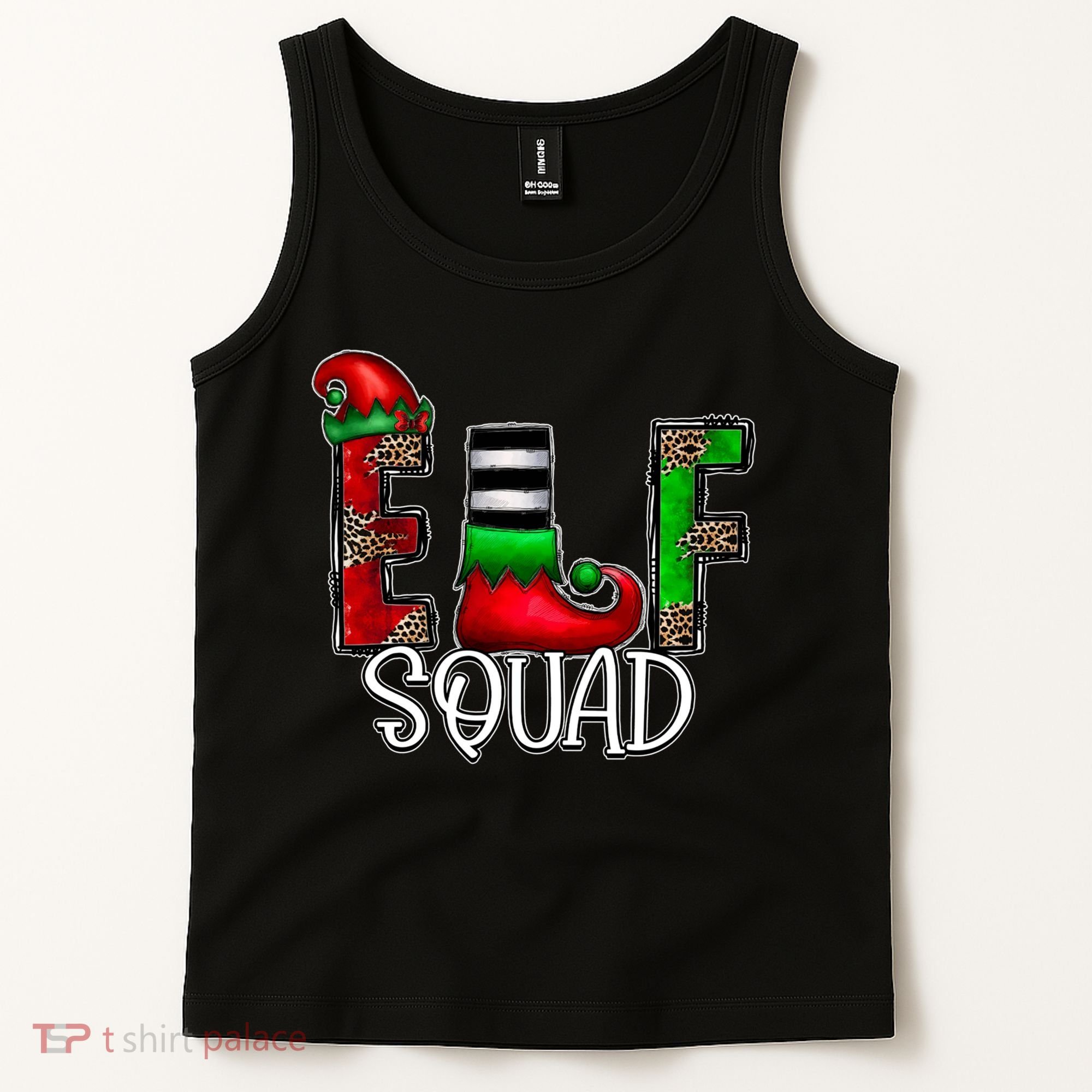 Elf Squad Leopard Christmas Family Holiday Group Xmas Pajama Tank Top