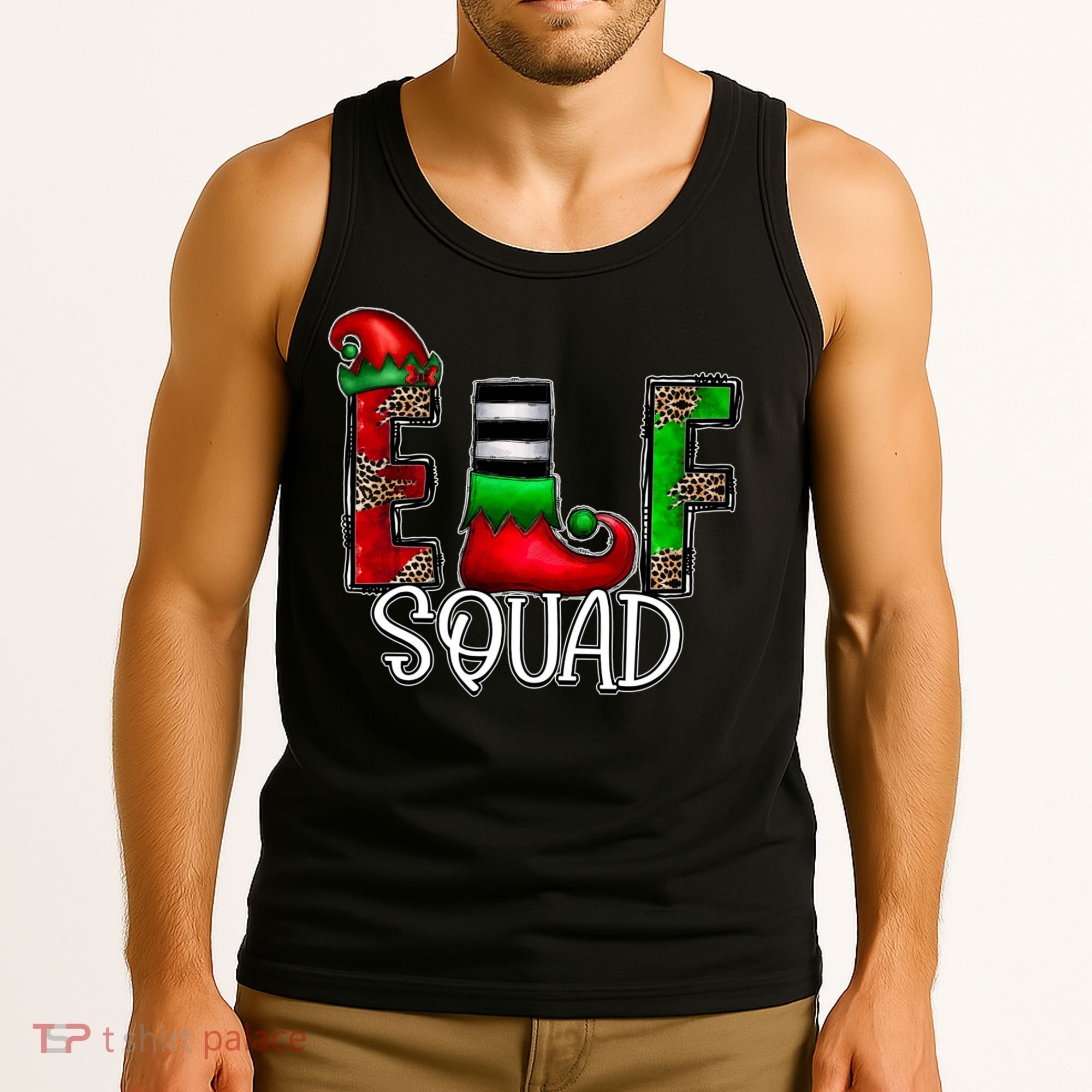 Elf Squad Leopard Christmas Family Holiday Group Xmas Pajama Tank Top