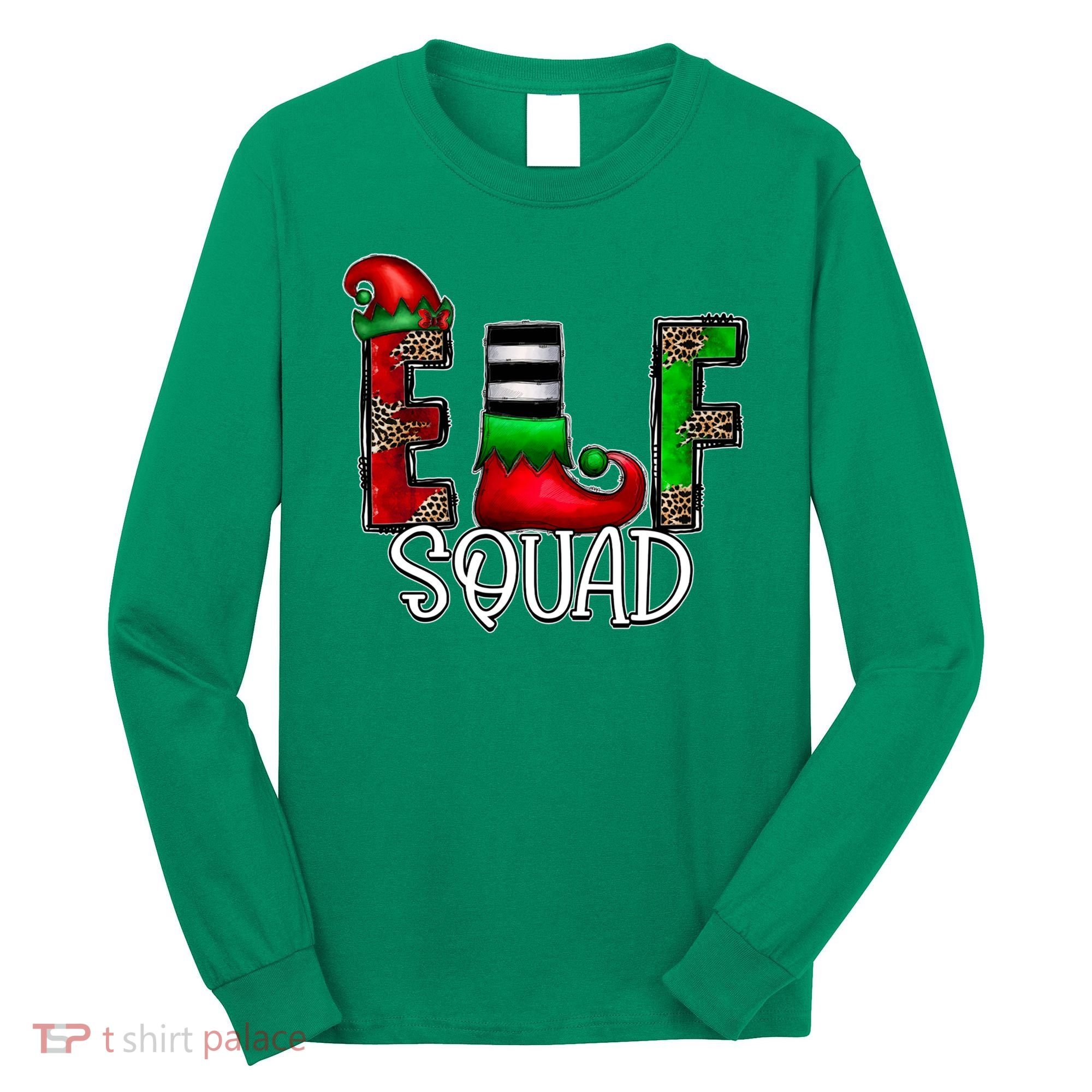 Elf Squad Leopard Christmas Family Holiday Group Xmas Pajama Long Sleeve Shirt