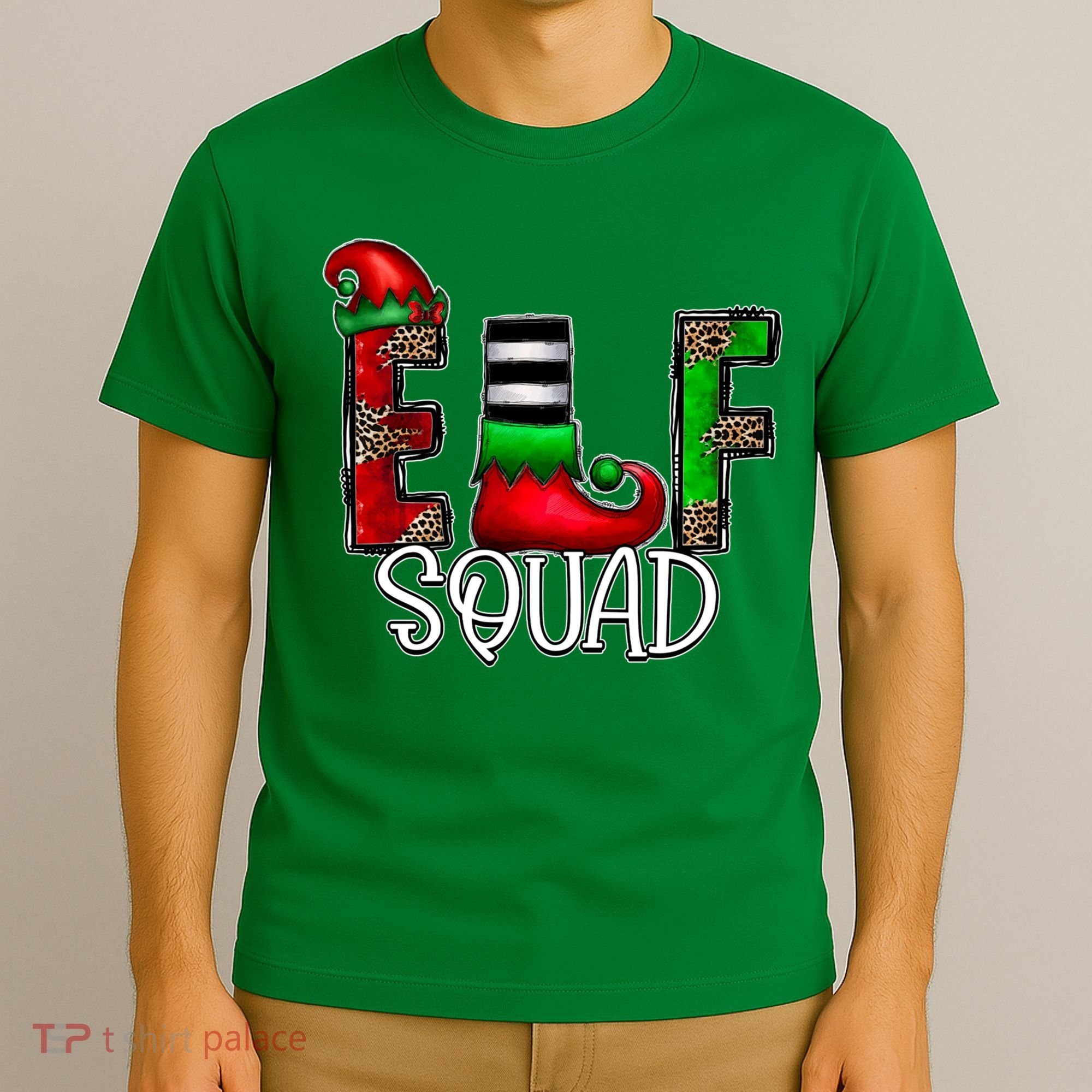 Elf Squad Leopard Christmas Family Holiday Group Xmas Pajama T-Shirt