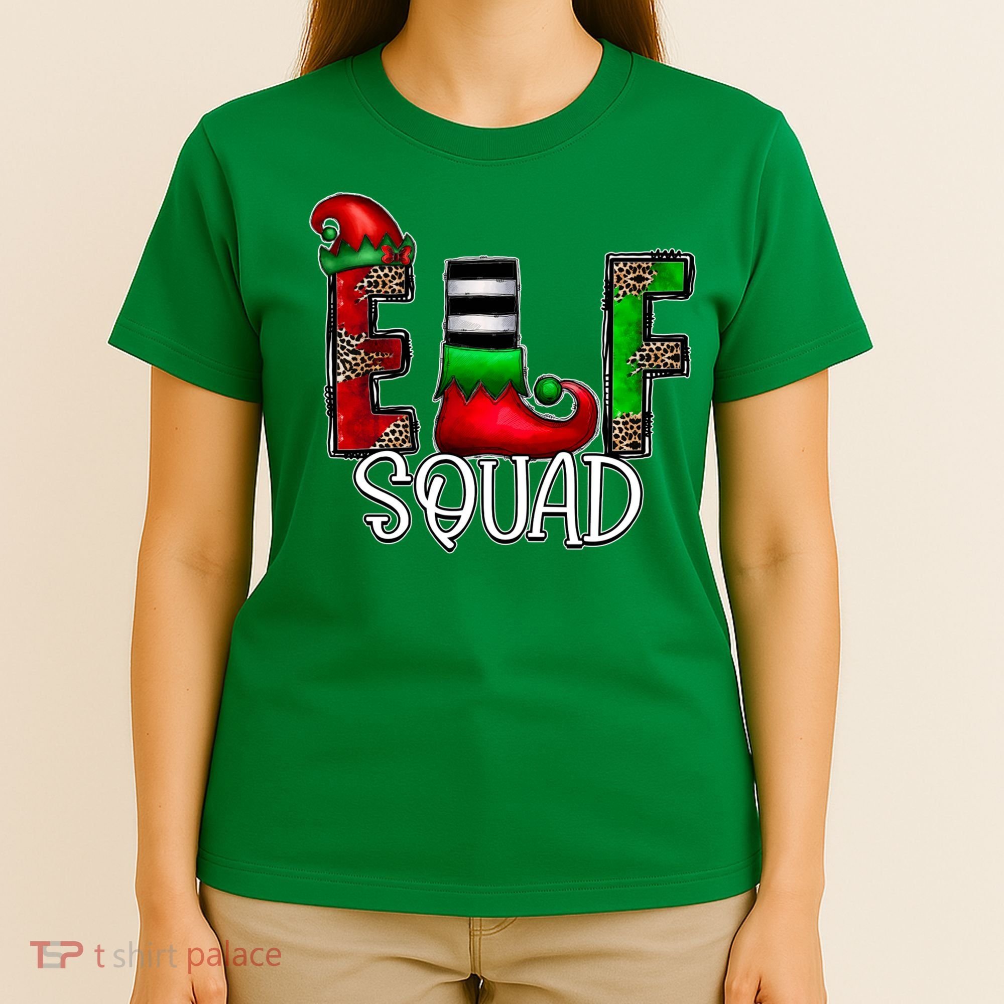 Elf Squad Leopard Christmas Family Holiday Group Xmas Pajama T-Shirt