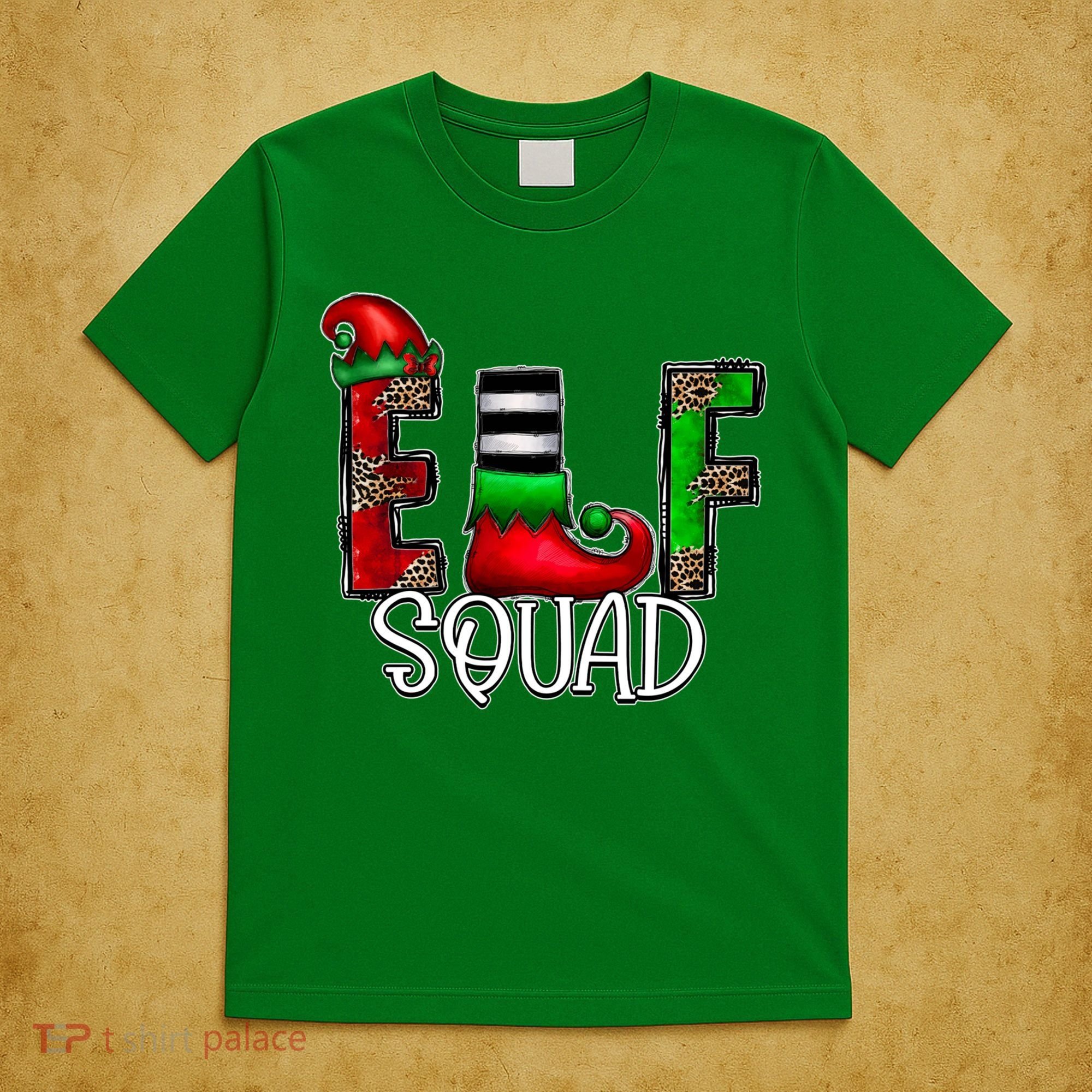 Elf Squad Leopard Christmas Family Holiday Group Xmas Pajama T-Shirt