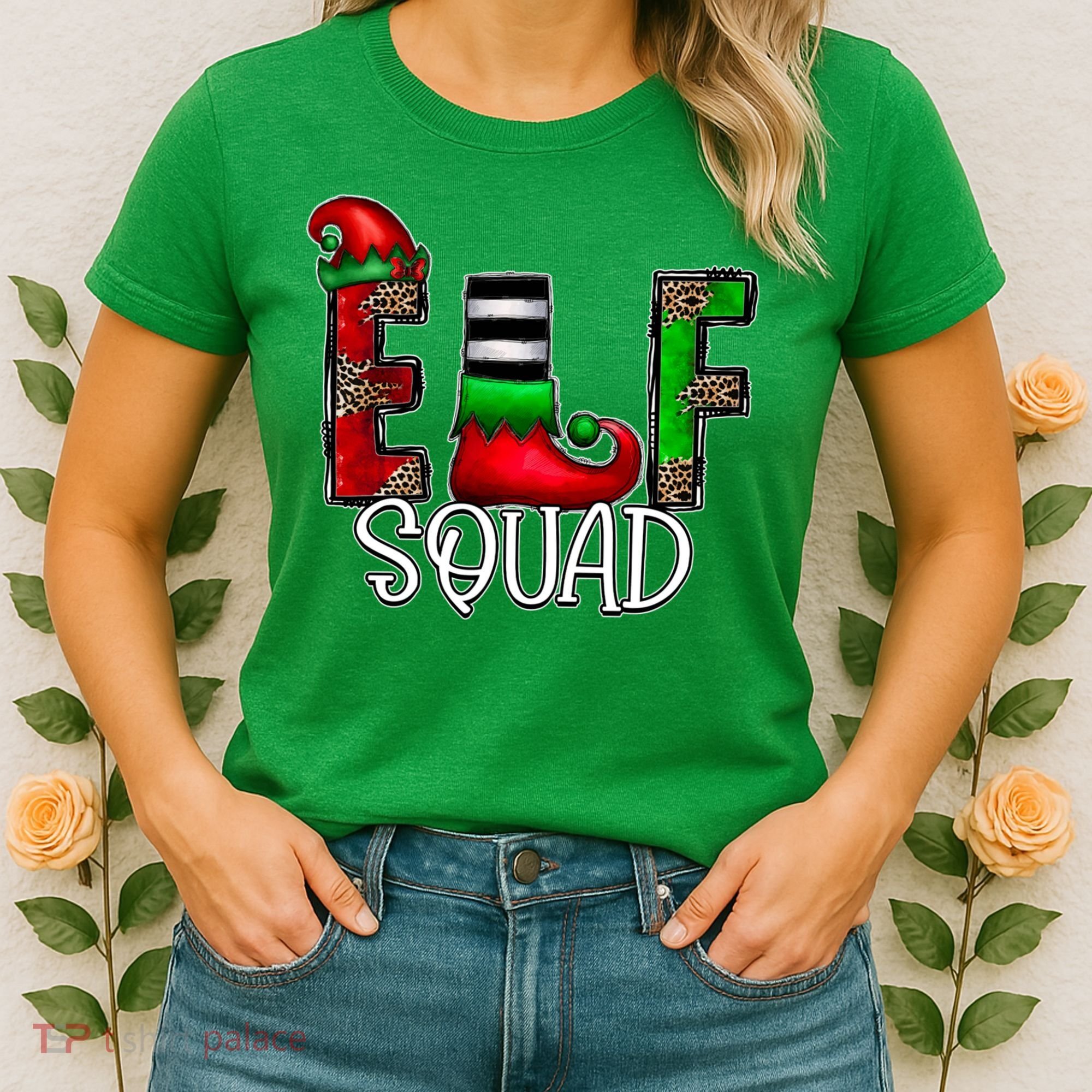 Elf Squad Leopard Christmas Family Holiday Group Xmas Pajama Women's T-Shirt