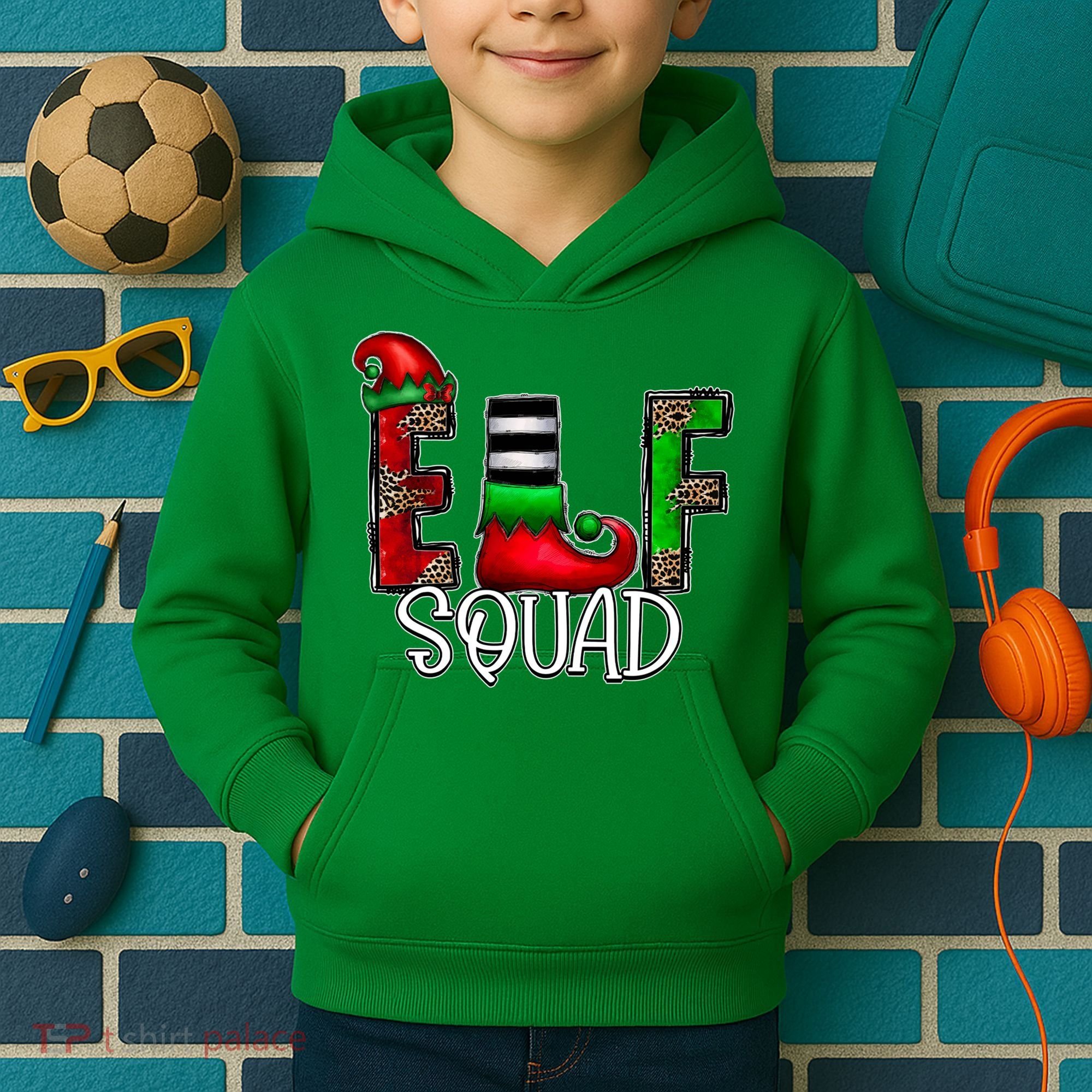 Elf Squad Leopard Christmas Family Holiday Group Xmas Pajama Kids Hoodie