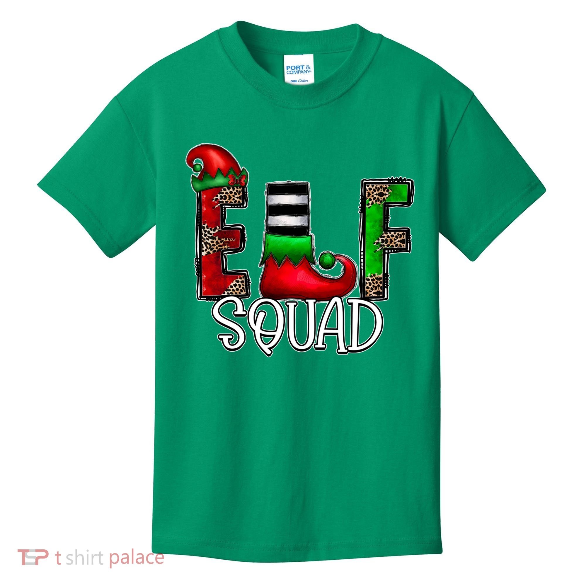 Elf Squad Leopard Christmas Family Holiday Group Xmas Pajama Kids T-Shirt