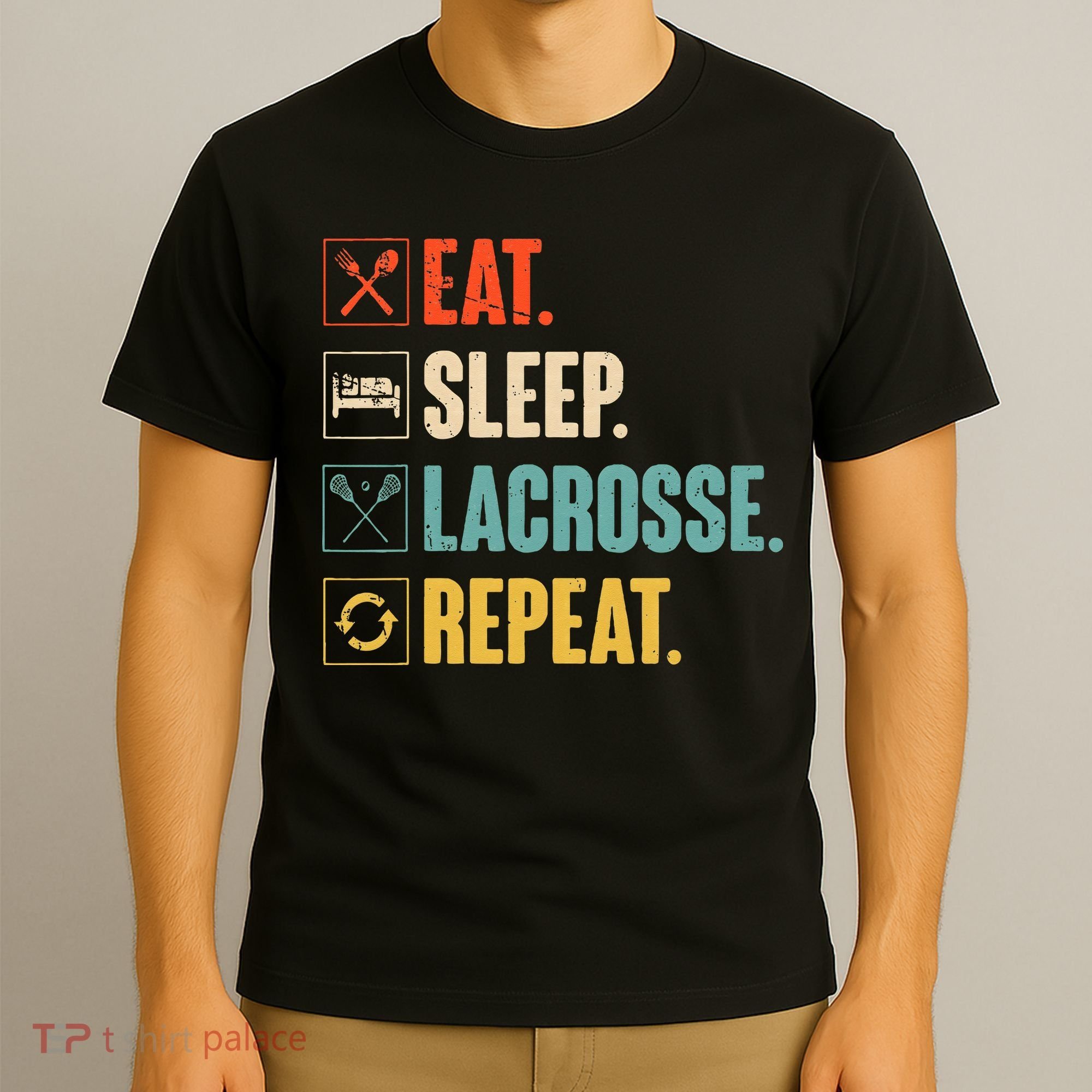 Eat Sleep Lacrosse Repeat Funny Retro Vintage LAX Team Gifts T-Shirt