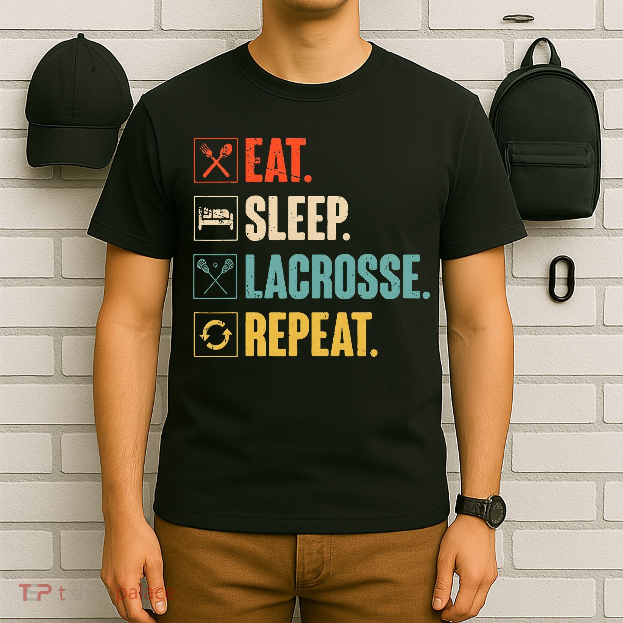 Eat Sleep Lacrosse Repeat Funny Retro Vintage LAX Team Gifts T-Shirt
