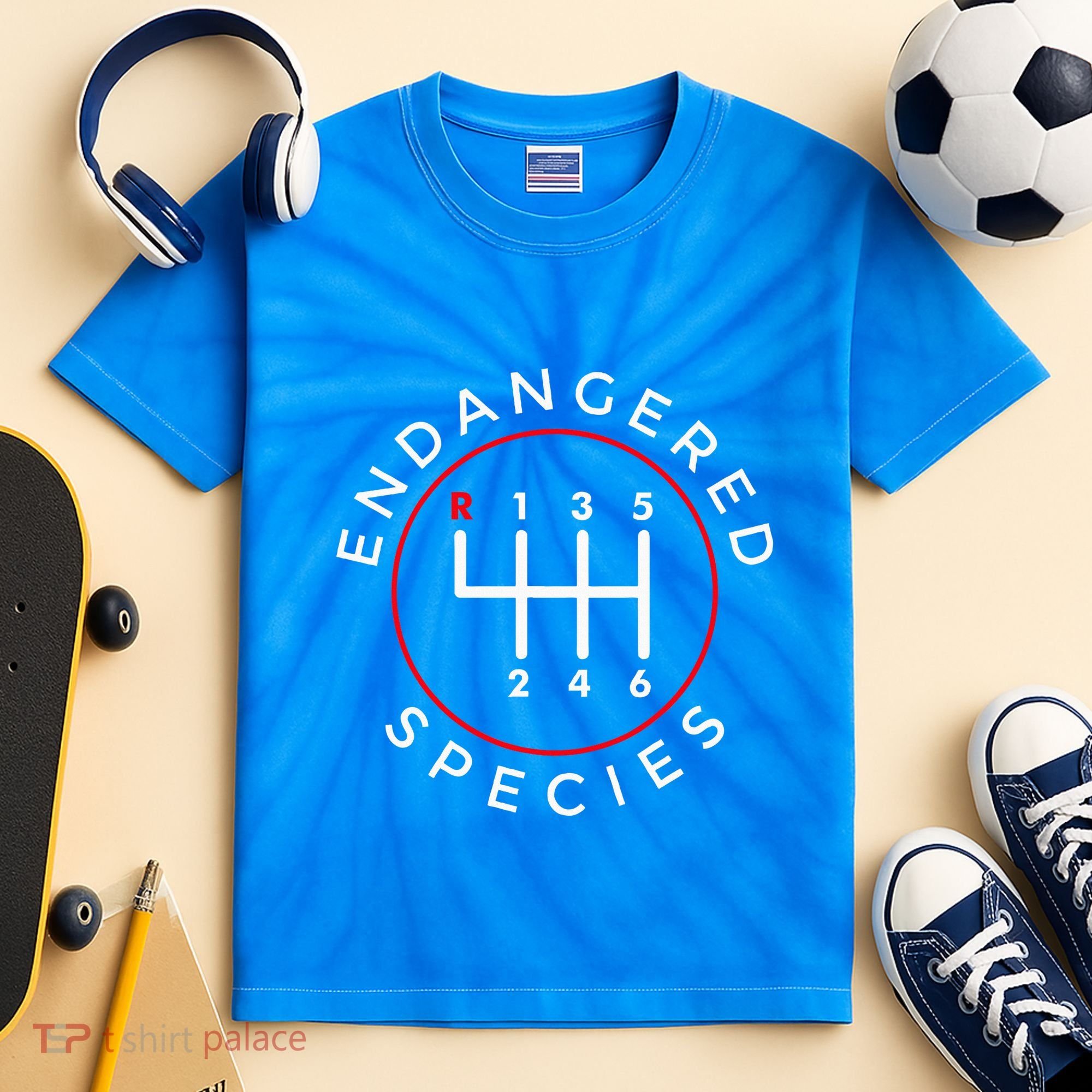 Endangered Species Manual Gearbox Stick Shift 6 Speed Kids Tie-Dye T-Shirt