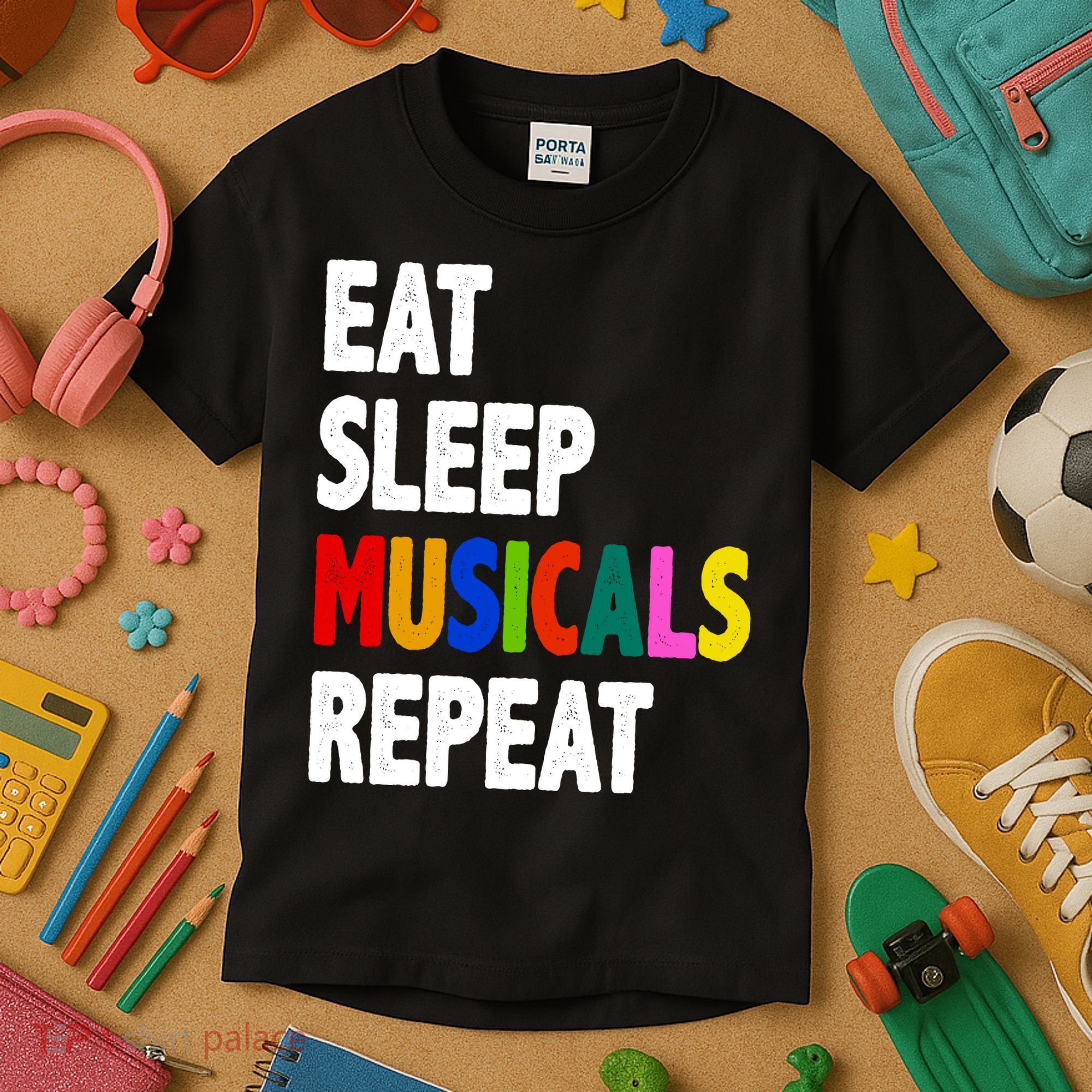 Eat Sleep Musicals Repeat Kids T-Shirt