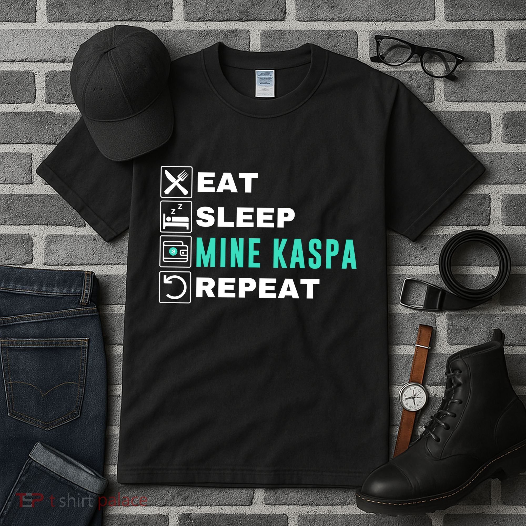 Eat Sleep Mine Kaspa Crypto Kaspa Mining Kaspa Crypto Miner Kaspa To The Moon Tall T-Shirt