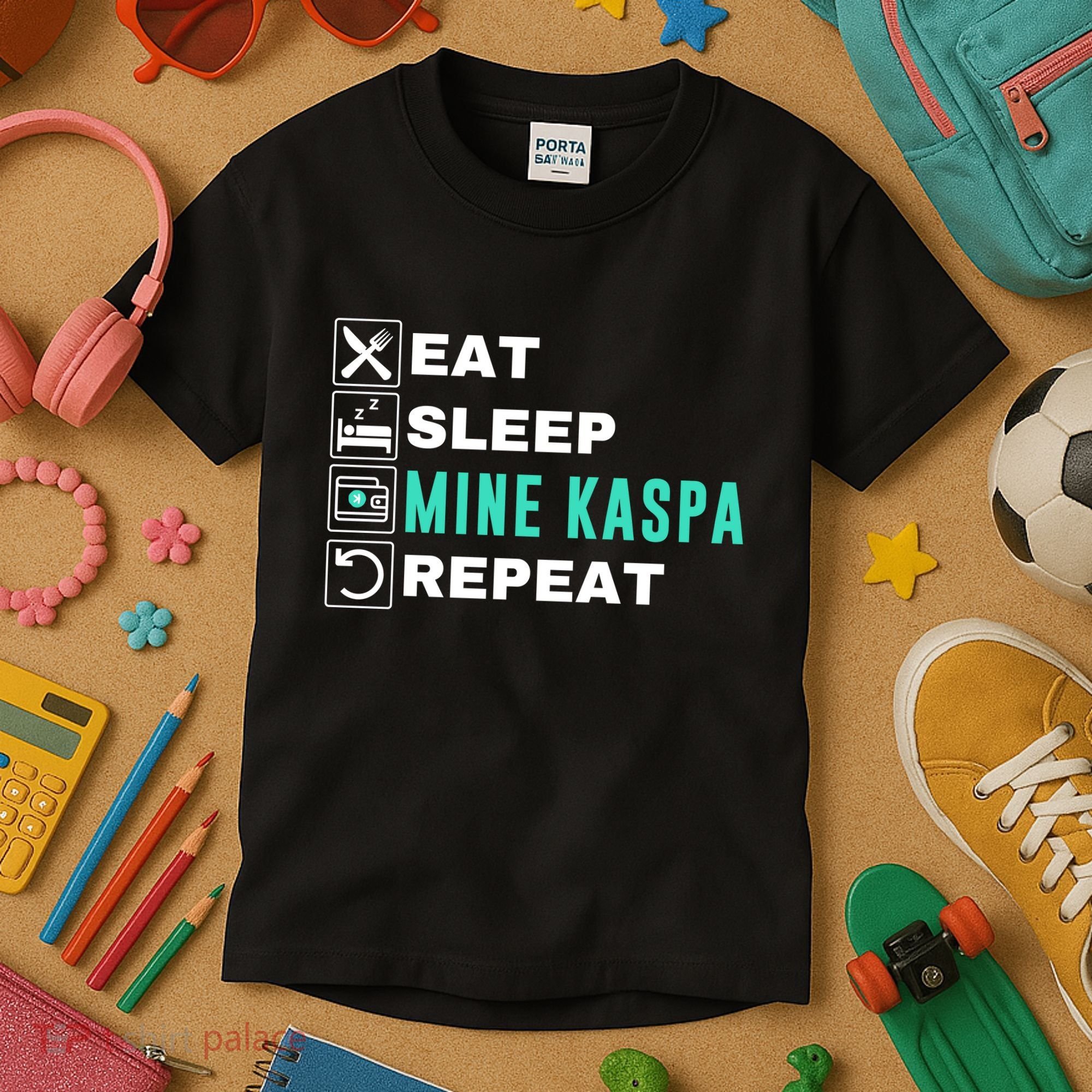 Eat Sleep Mine Kaspa Crypto Kaspa Mining Kaspa Crypto Miner Kaspa To The Moon Kids T-Shirt
