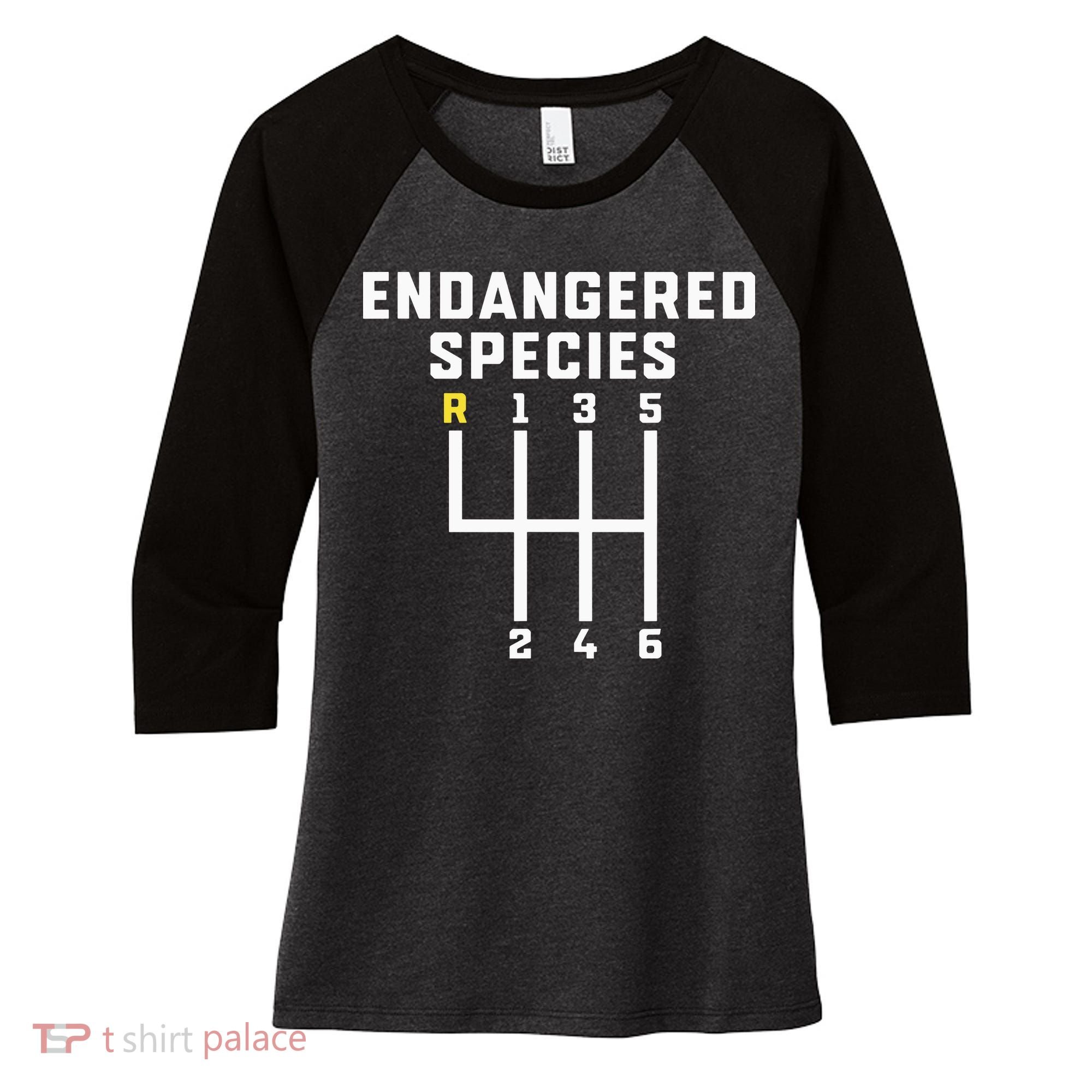 Endangered Species Manual Gearbox Stick Shift Women's Tri-Blend 3/4-Sleeve Raglan Shirt