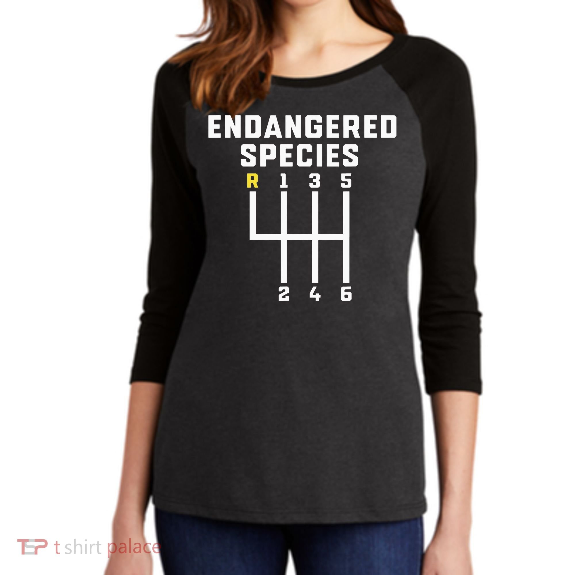 Endangered Species Manual Gearbox Stick Shift Women's Tri-Blend 3/4-Sleeve Raglan Shirt