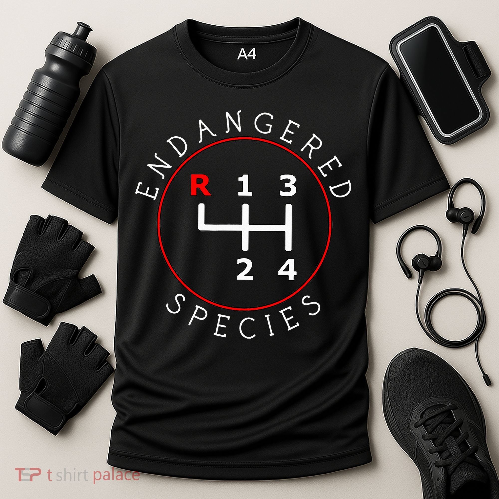 Endangered Species Manual Gearbox Stick Shift 4 Speed 1320 Cooling Performance Crew T-Shirt