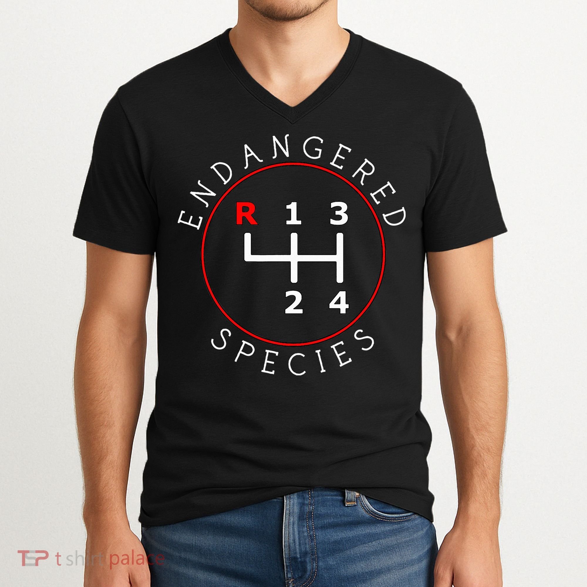 Endangered Species Manual Gearbox Stick Shift 4 Speed 1320 V-Neck T-Shirt