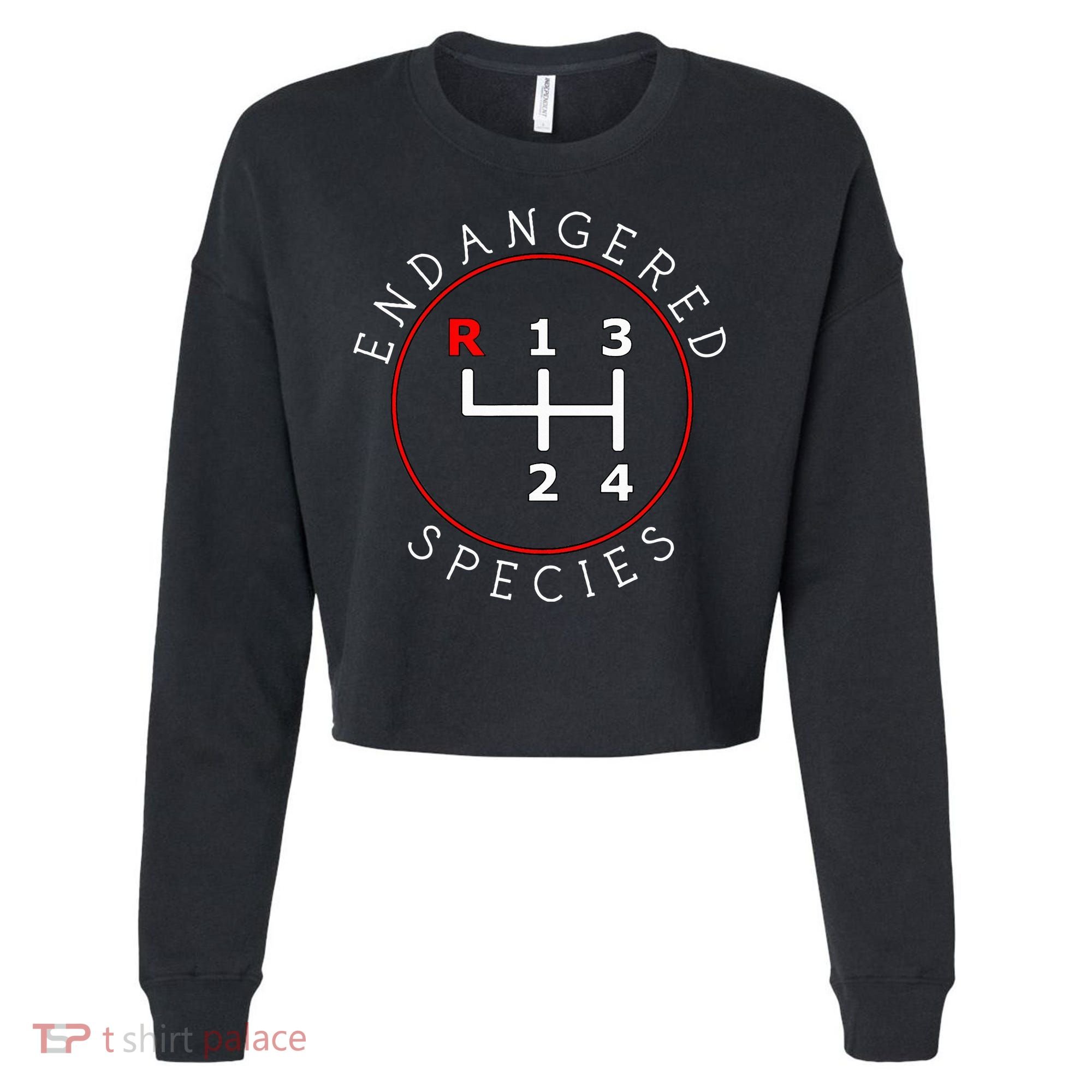 Endangered Species Manual Gearbox Stick Shift 4 Speed 1320 Cropped Pullover Crew