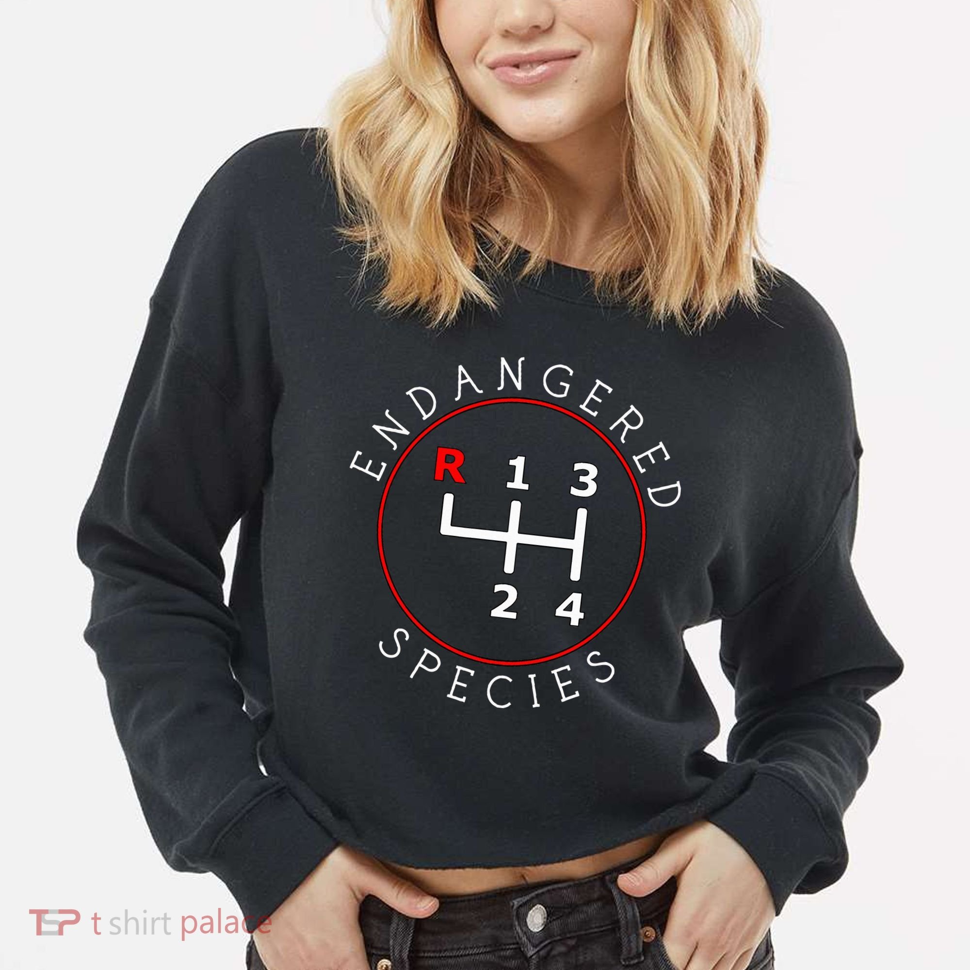 Endangered Species Manual Gearbox Stick Shift 4 Speed 1320 Cropped Pullover Crew