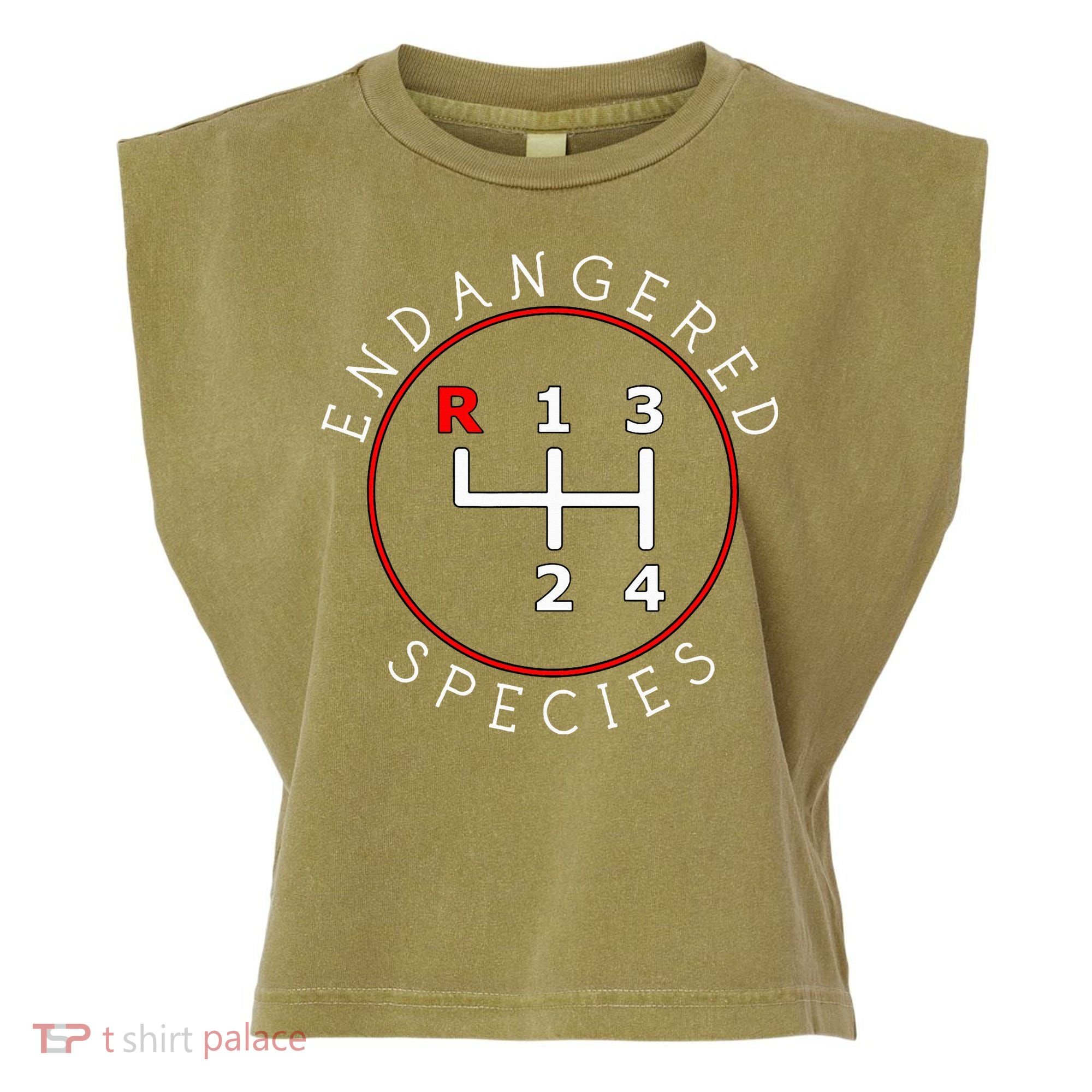 Endangered Species Manual Gearbox Stick Shift 4 Speed 1320 Garment-Dyed Women's Muscle Tee