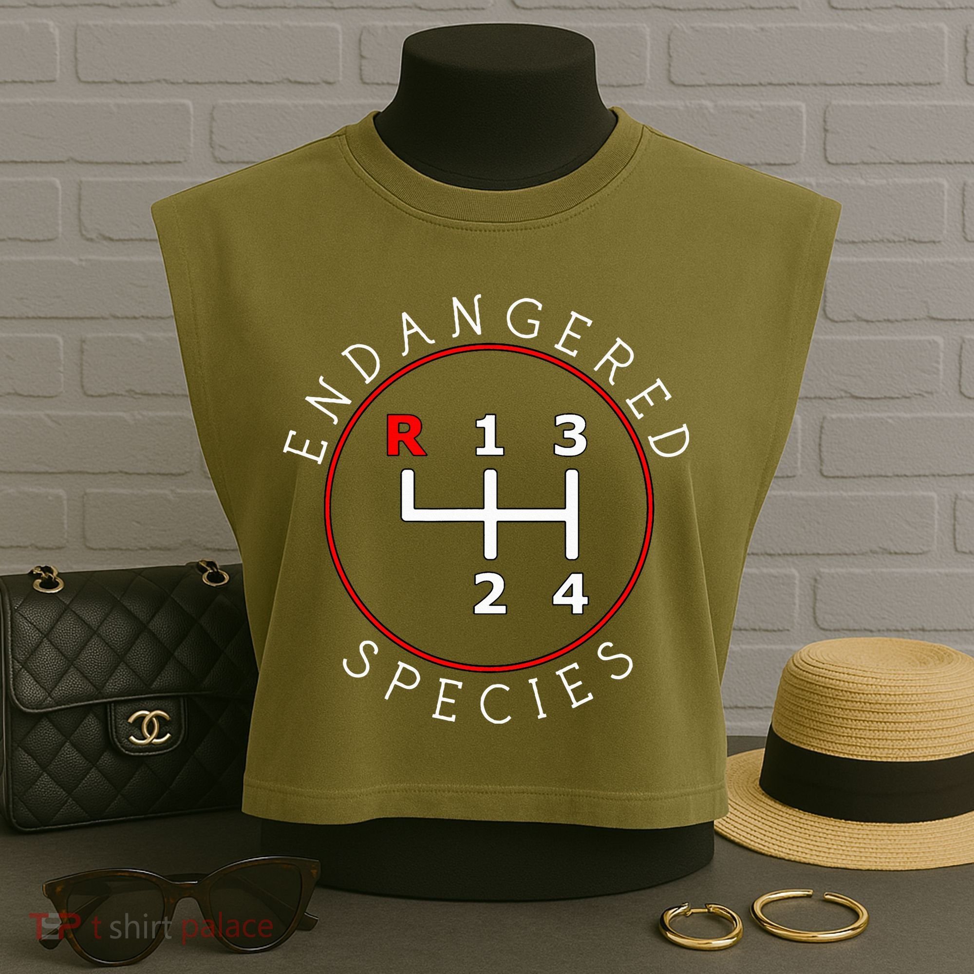 Endangered Species Manual Gearbox Stick Shift 4 Speed 1320 Garment-Dyed Women's Muscle Tee