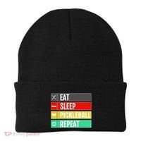 Eat Sleep Pickleball Repeat Funny Pickle Ball Beanie thumb 0