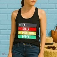 Eat Sleep Pickleball Repeat Funny Pickle Ball Women's Tank Top thumb 2