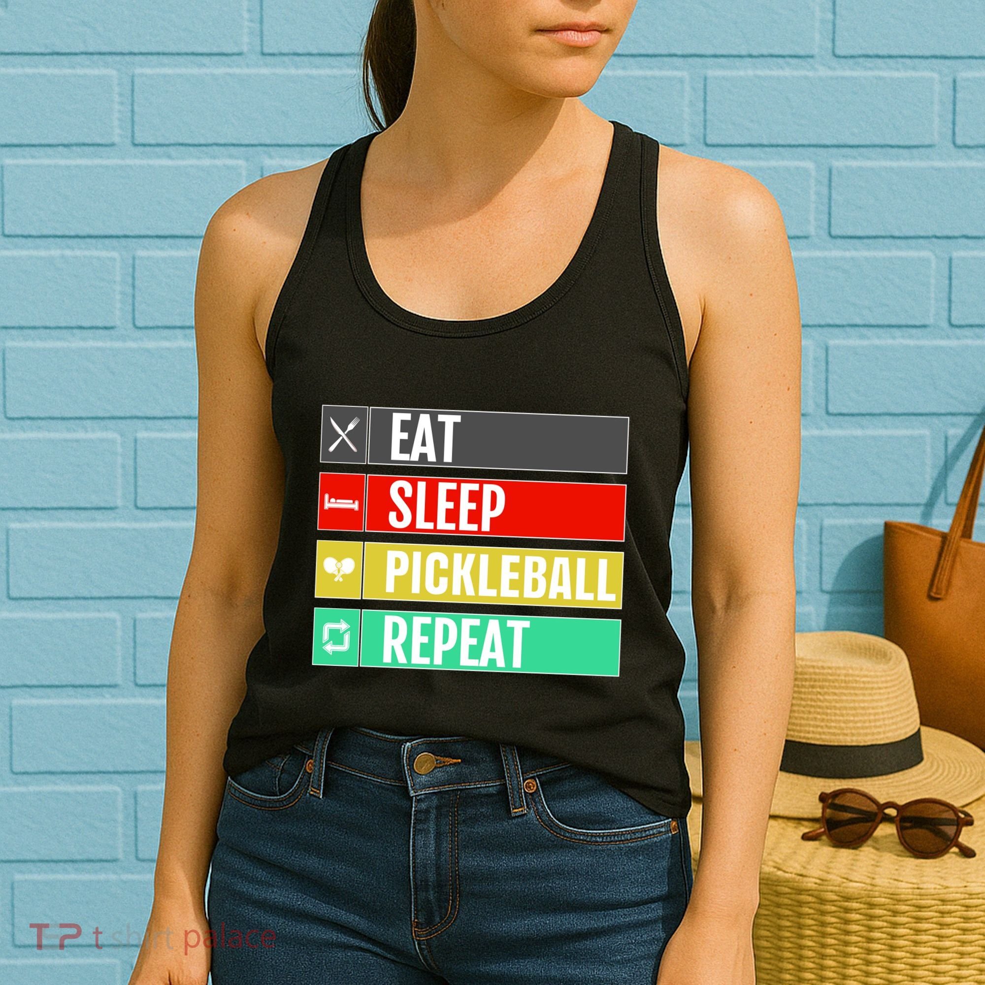 Eat Sleep Pickleball Repeat Funny Pickle Ball Women's Tank Top