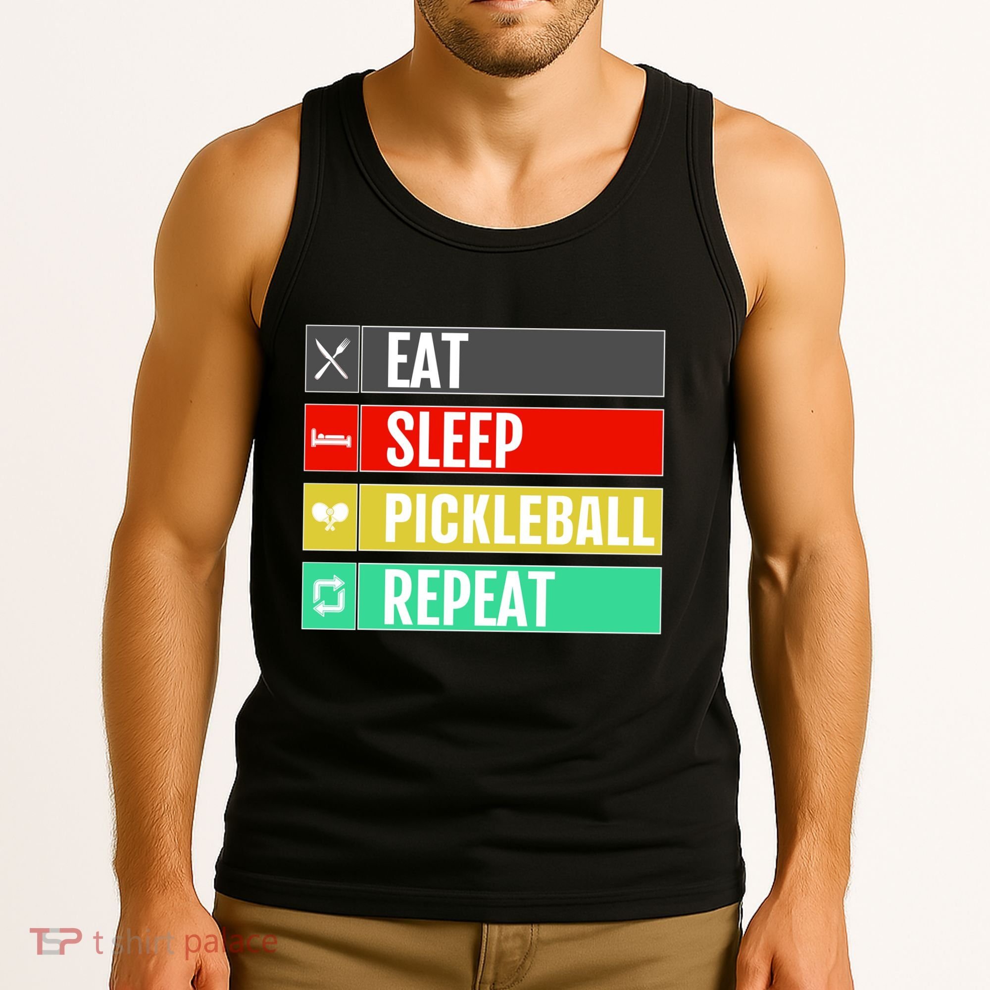 Eat Sleep Pickleball Repeat Funny Pickle Ball Tank Top