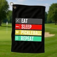 Eat Sleep Pickleball Repeat Funny Pickle Ball Golf Towel thumb 1