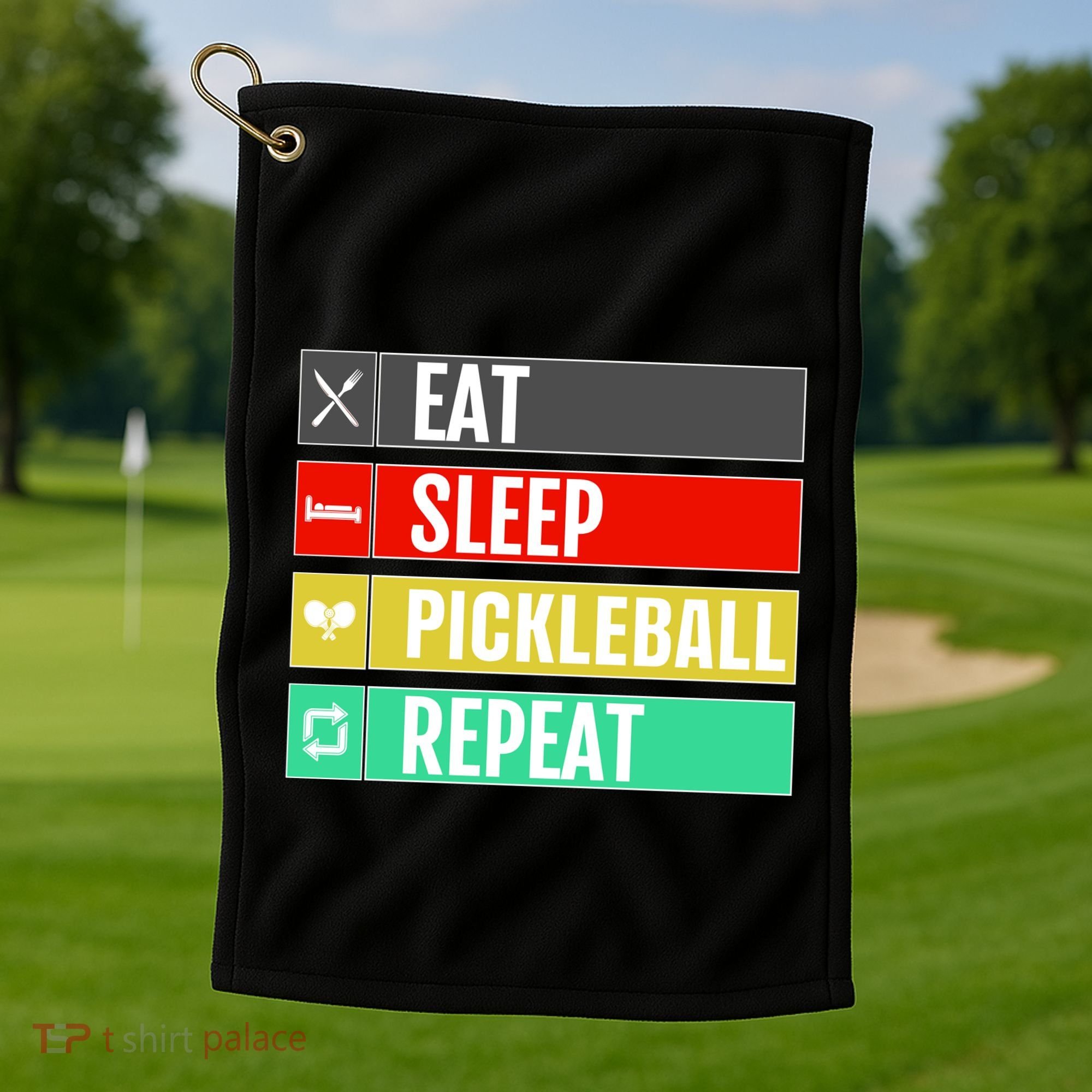 Eat Sleep Pickleball Repeat Funny Pickle Ball Golf Towel