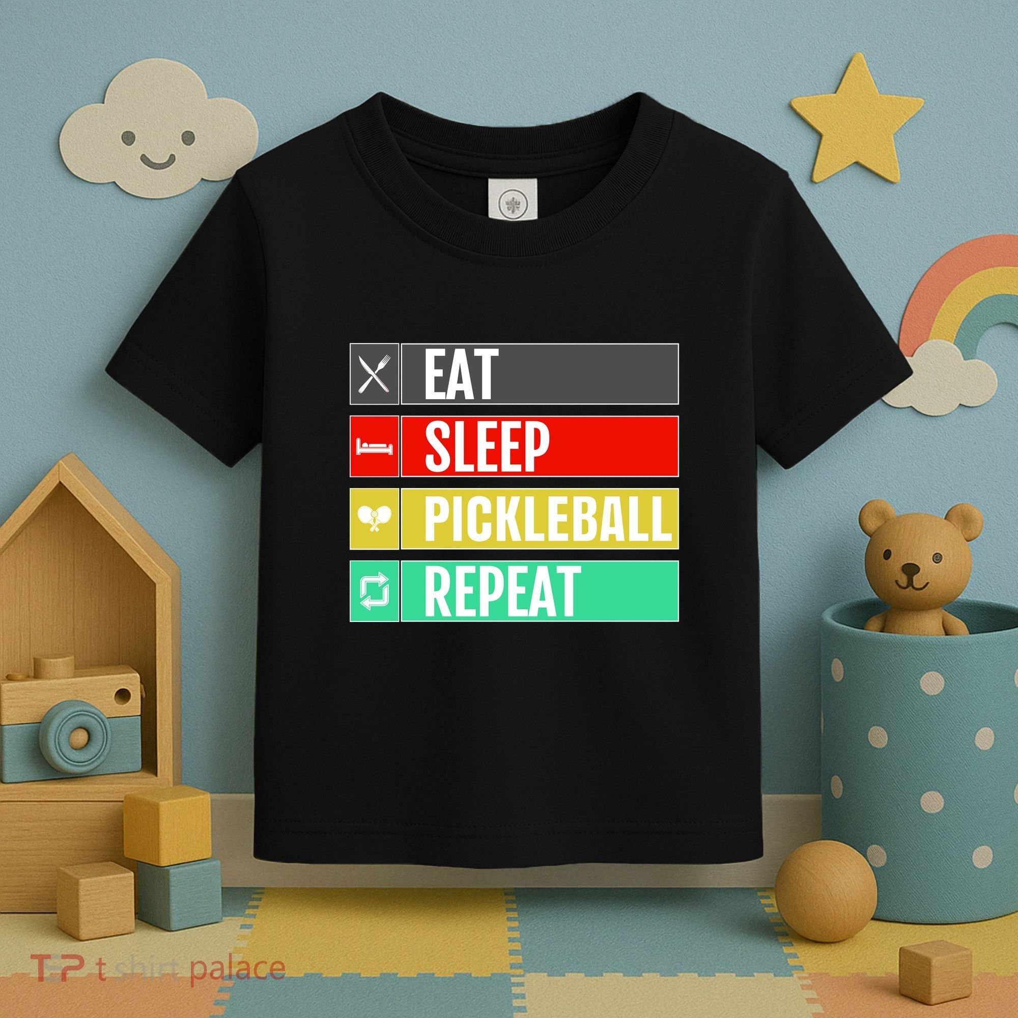 Eat Sleep Pickleball Repeat Funny Pickle Ball Toddler T-Shirt