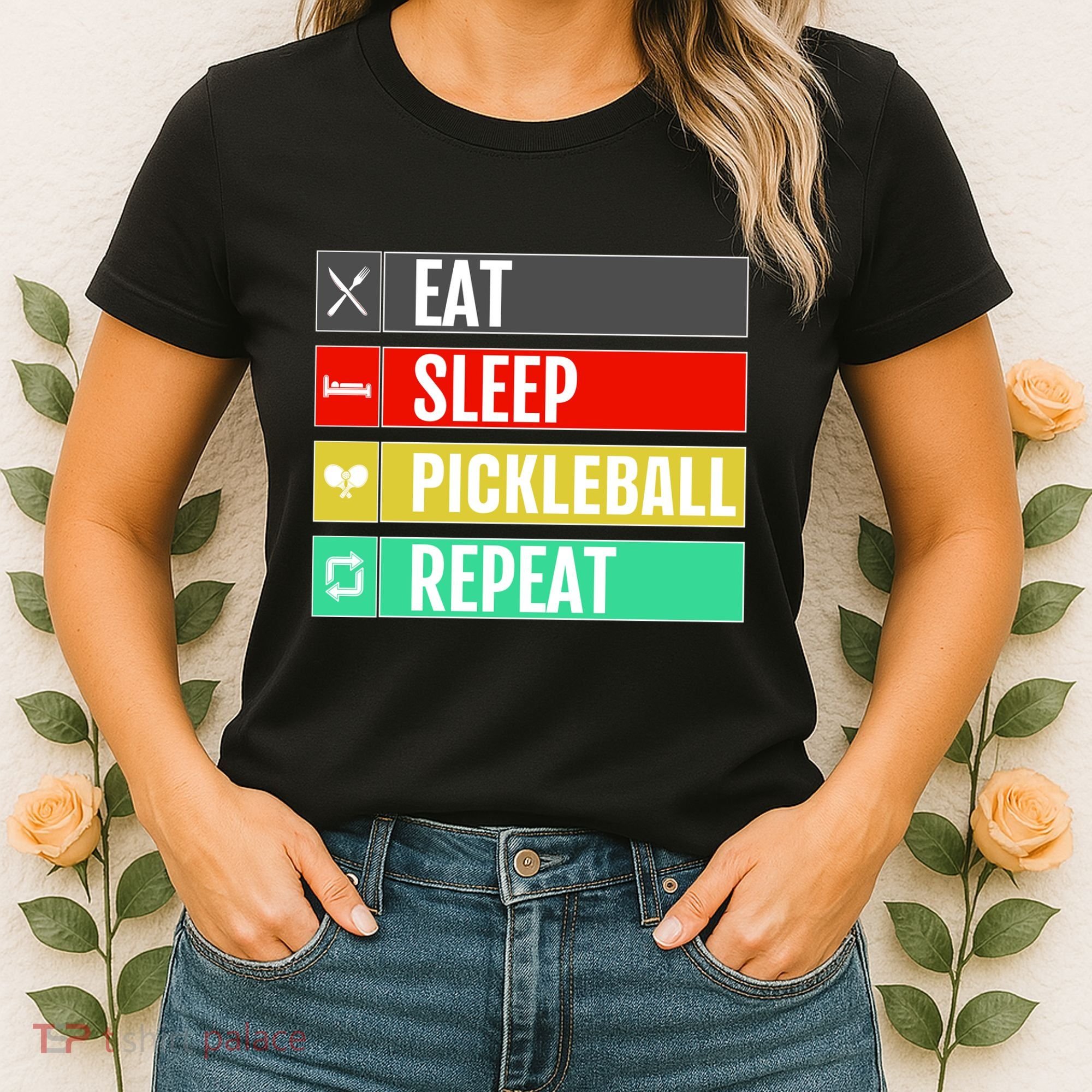 Eat Sleep Pickleball Repeat Funny Pickle Ball Women's T-Shirt