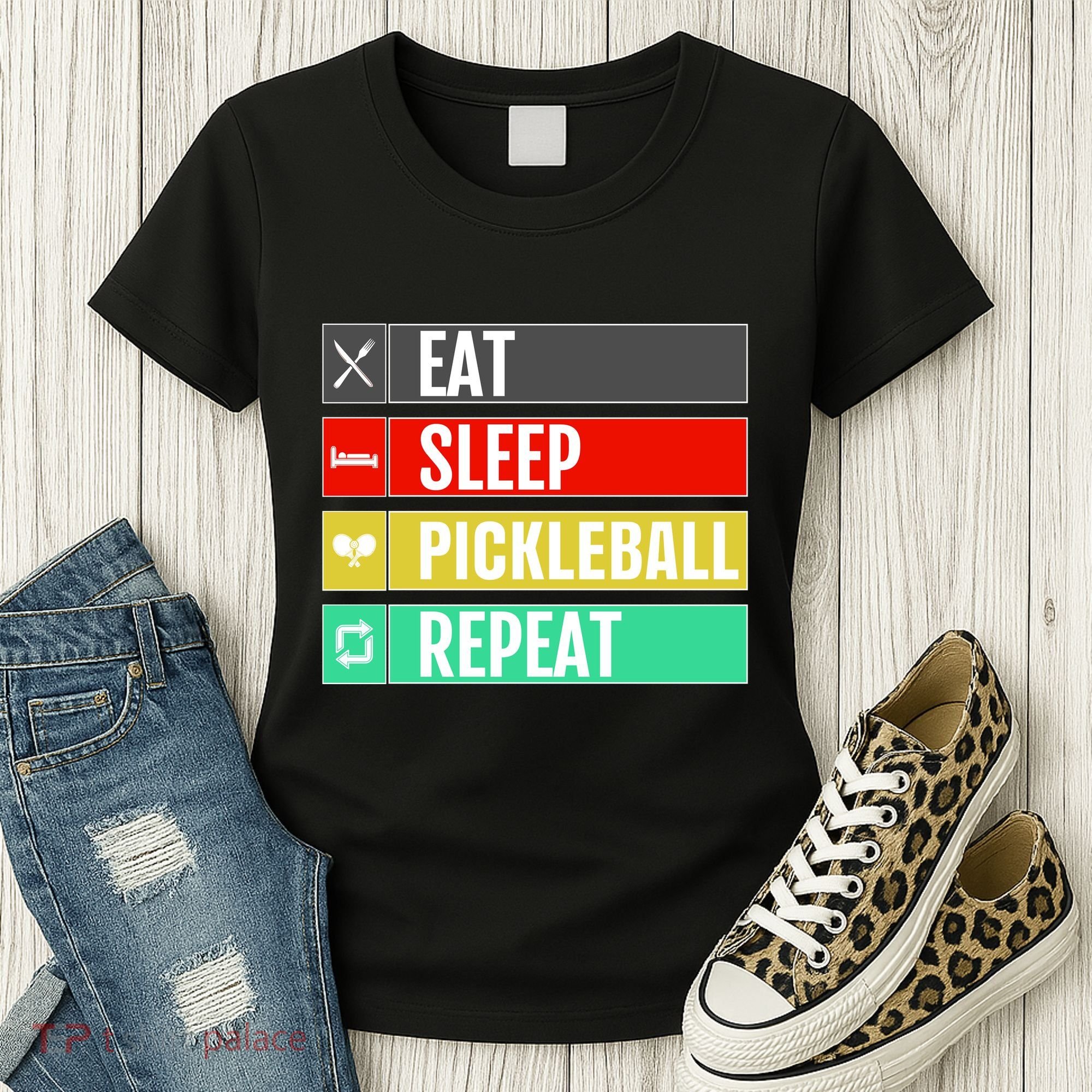 Eat Sleep Pickleball Repeat Funny Pickle Ball Women's T-Shirt