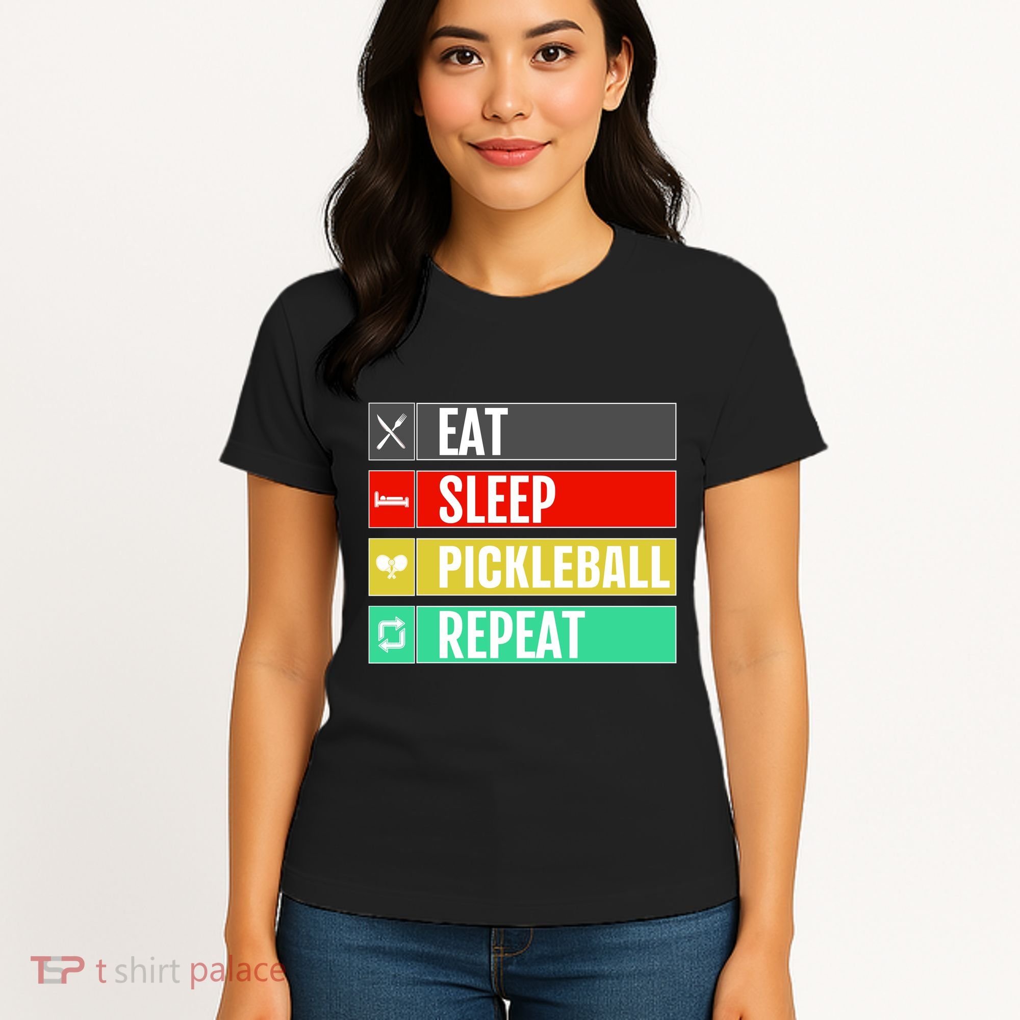 Eat Sleep Pickleball Repeat Funny Pickle Ball Women's T-Shirt