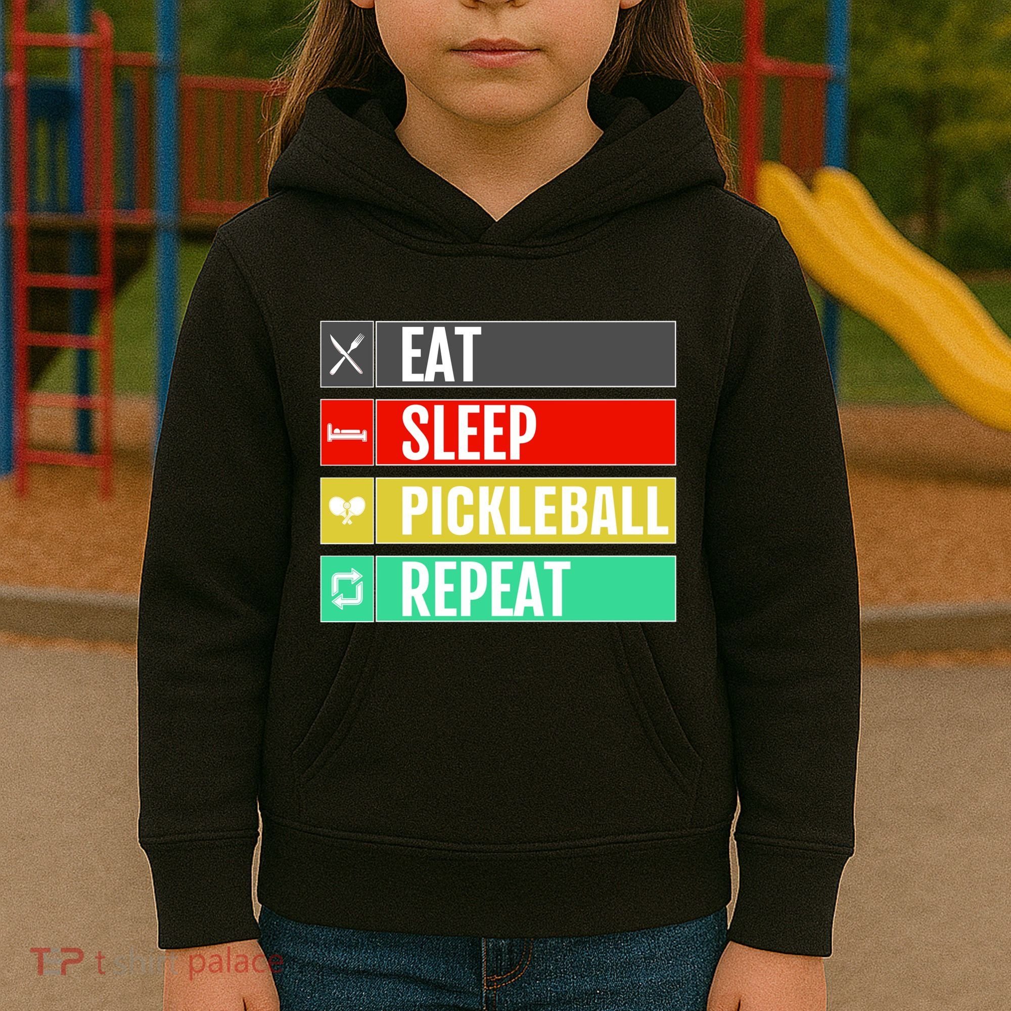 Eat Sleep Pickleball Repeat Funny Pickle Ball Kids Hoodie