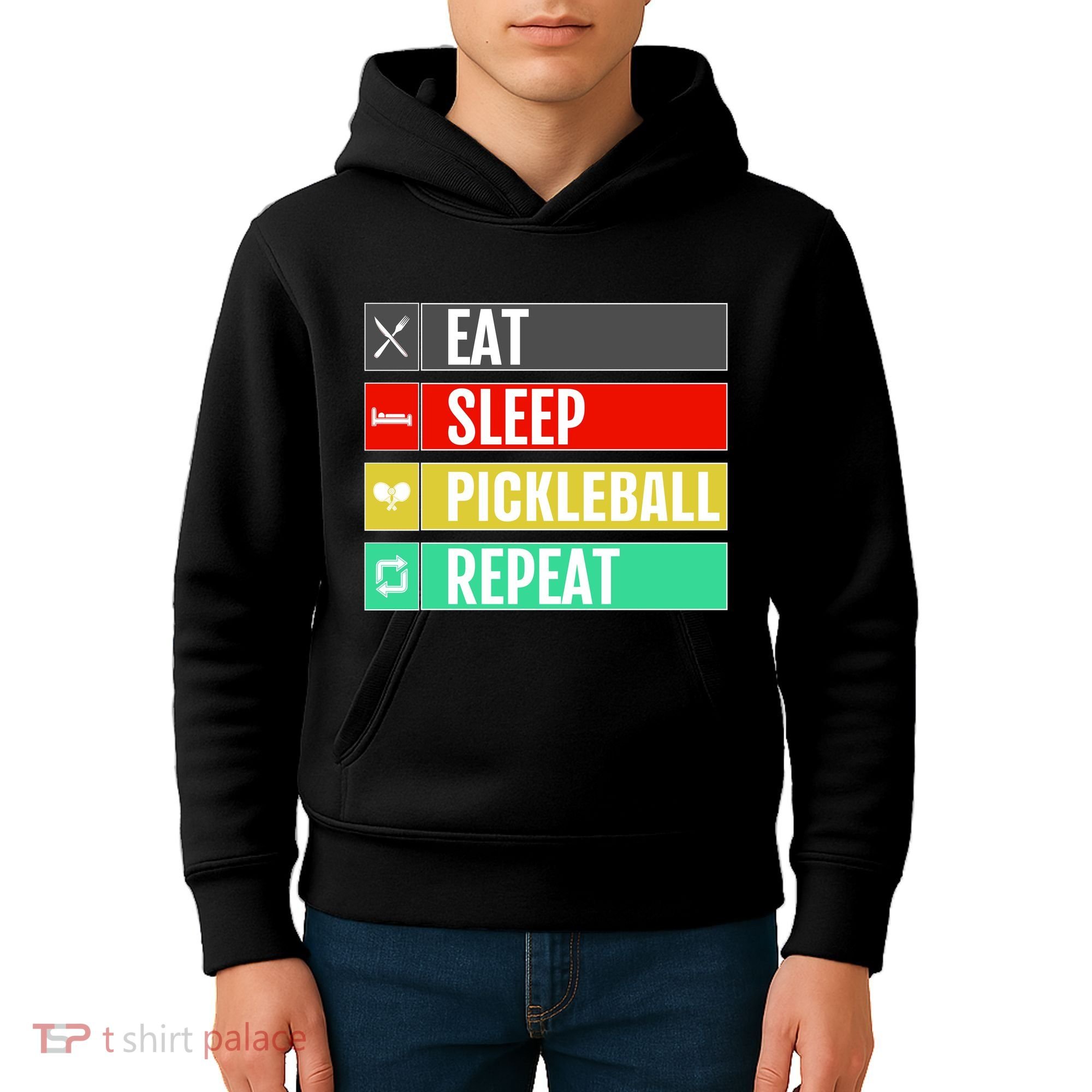 Eat Sleep Pickleball Repeat Funny Pickle Ball Kids Hoodie