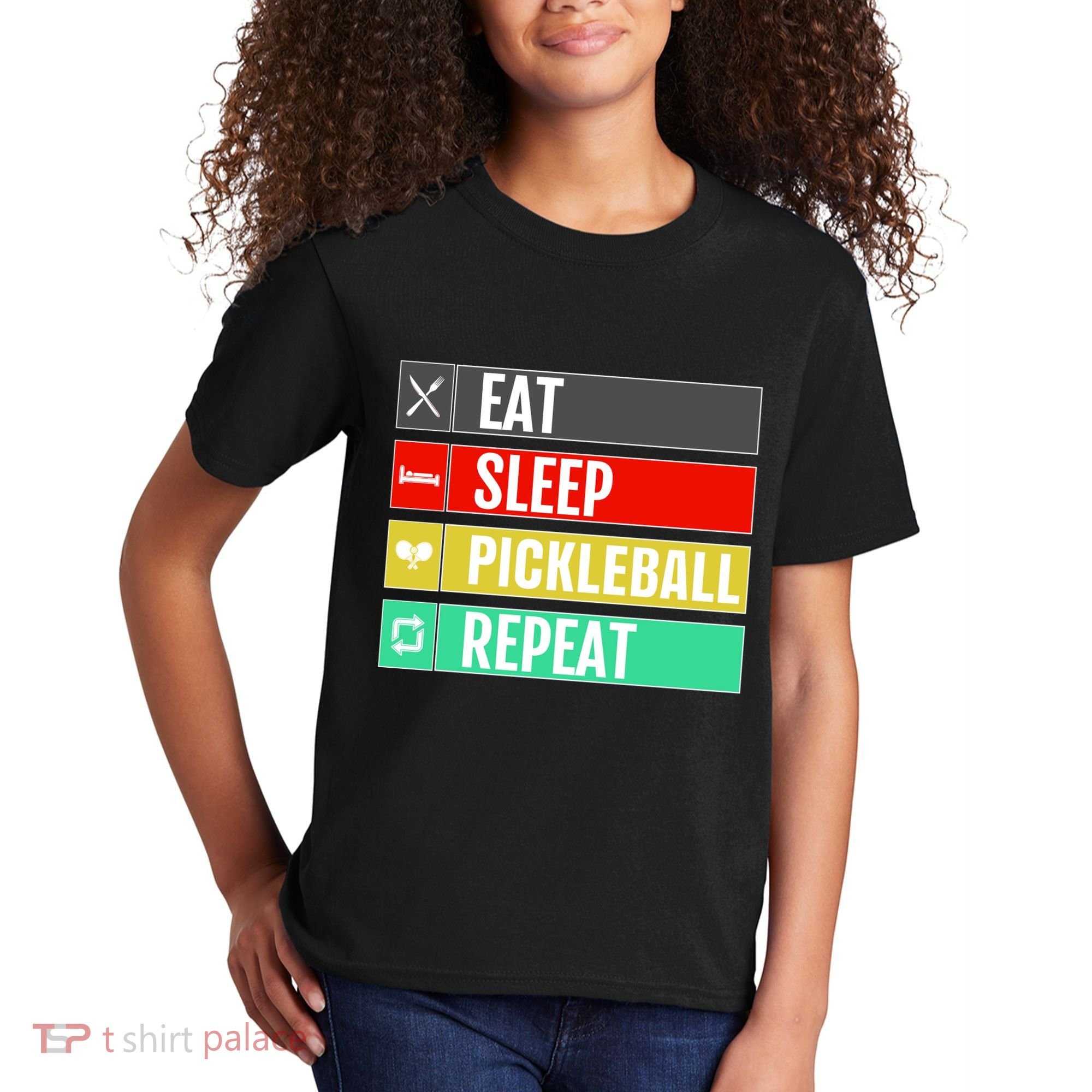 Eat Sleep Pickleball Repeat Funny Pickle Ball Kids T-Shirt