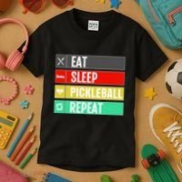 Eat Sleep Pickleball Repeat Funny Pickle Ball Kids T-Shirt thumb 3