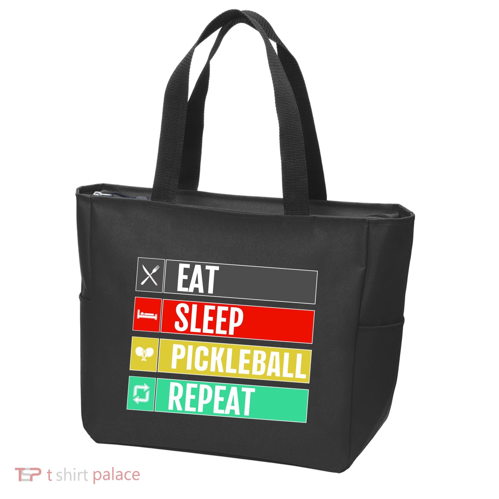 Eat Sleep Pickleball Repeat Funny Pickle Ball Tote Bag