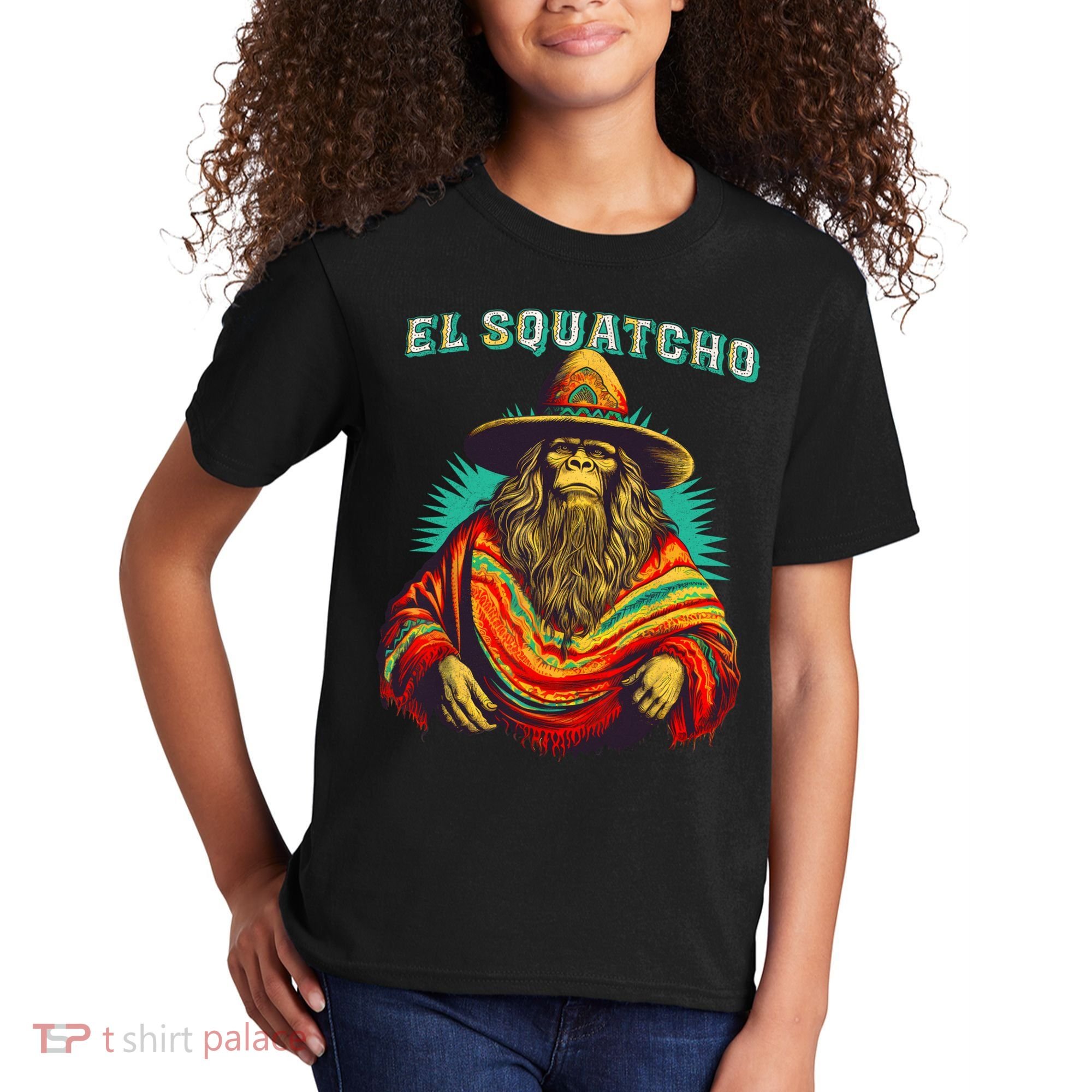 El Squatcho Poncho Western Bigfoot Funny Sasquatch Kids T-Shirt