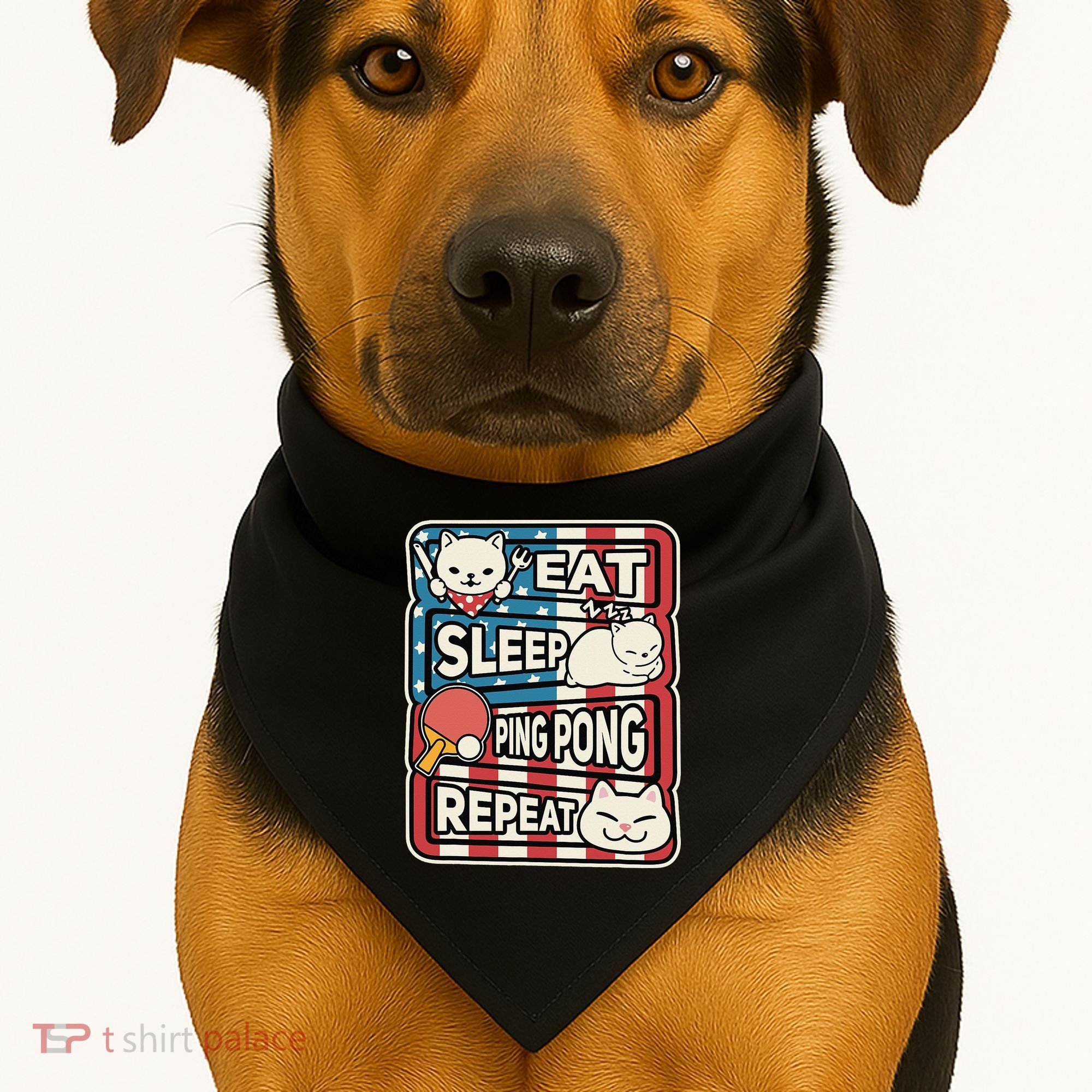 Eat Sleep Ping Pong Repeat Patriotic Table Tennis Outfit USA-Made Doggie Bandana