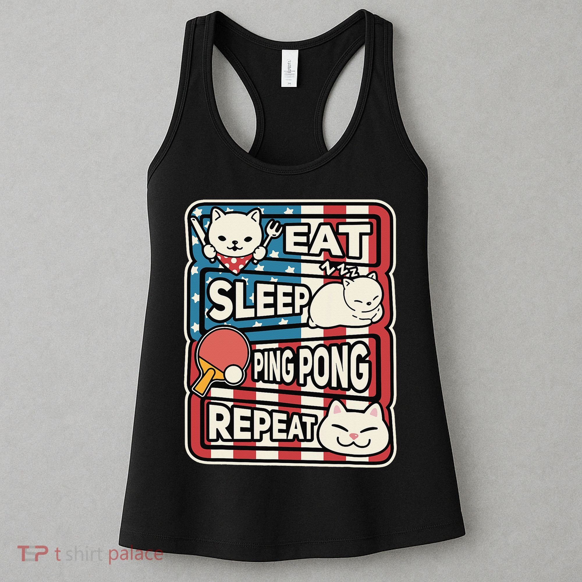 Eat Sleep Ping Pong Repeat Patriotic Table Tennis Outfit Women's Tank Top