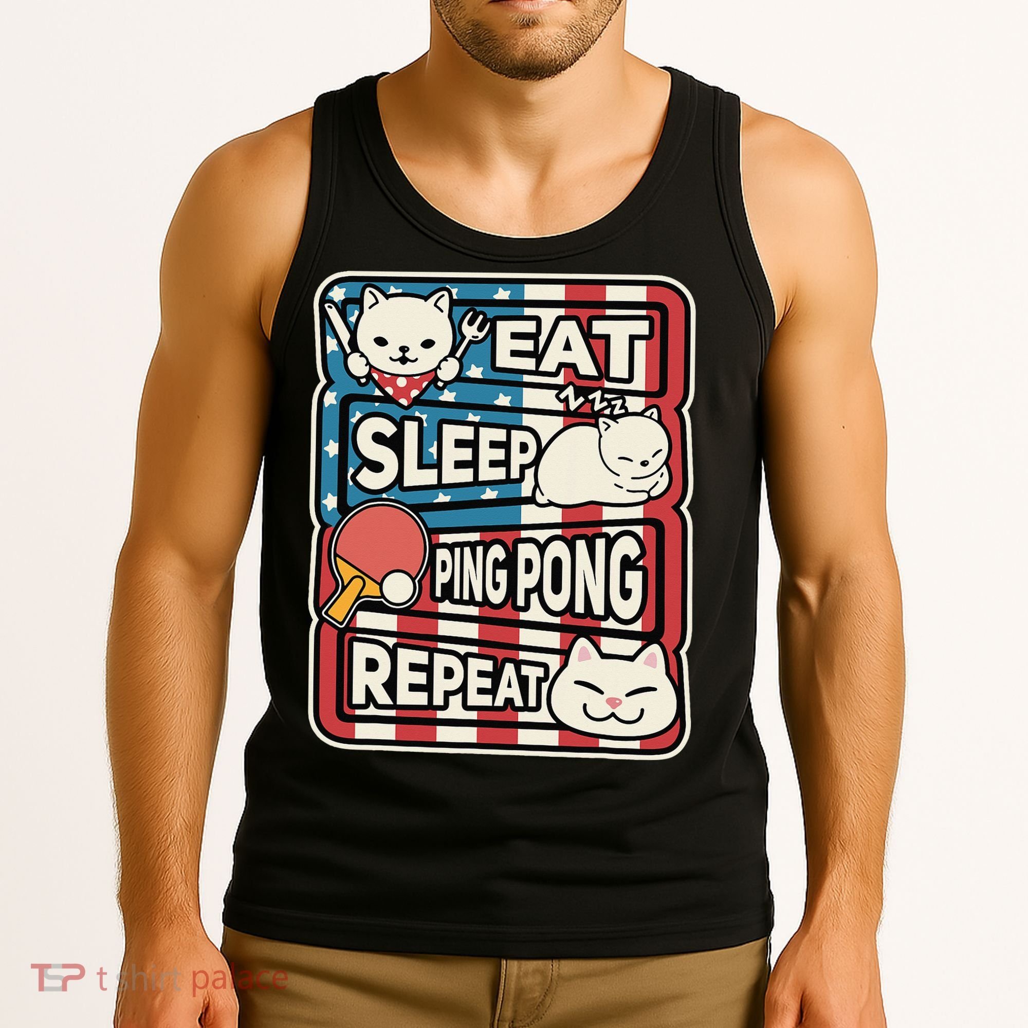 Eat Sleep Ping Pong Repeat Patriotic Table Tennis Outfit Tank Top