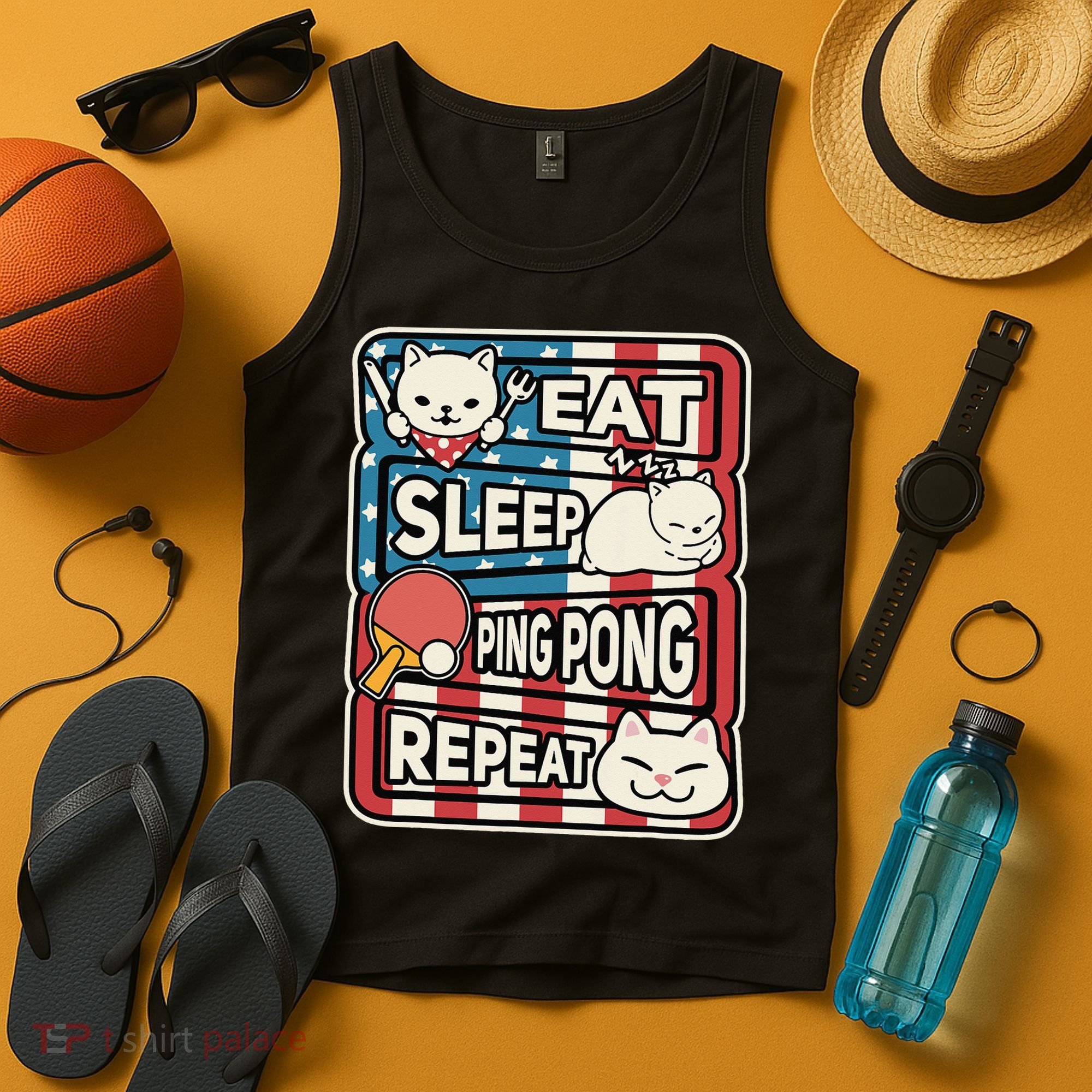 Eat Sleep Ping Pong Repeat Patriotic Table Tennis Outfit Tank Top