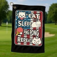 Eat Sleep Ping Pong Repeat Patriotic Table Tennis Outfit Golf Towel thumb 1