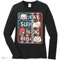 Eat Sleep Ping Pong Repeat Patriotic Table Tennis Outfit Women's Long Sleeve Shirt thumb 0