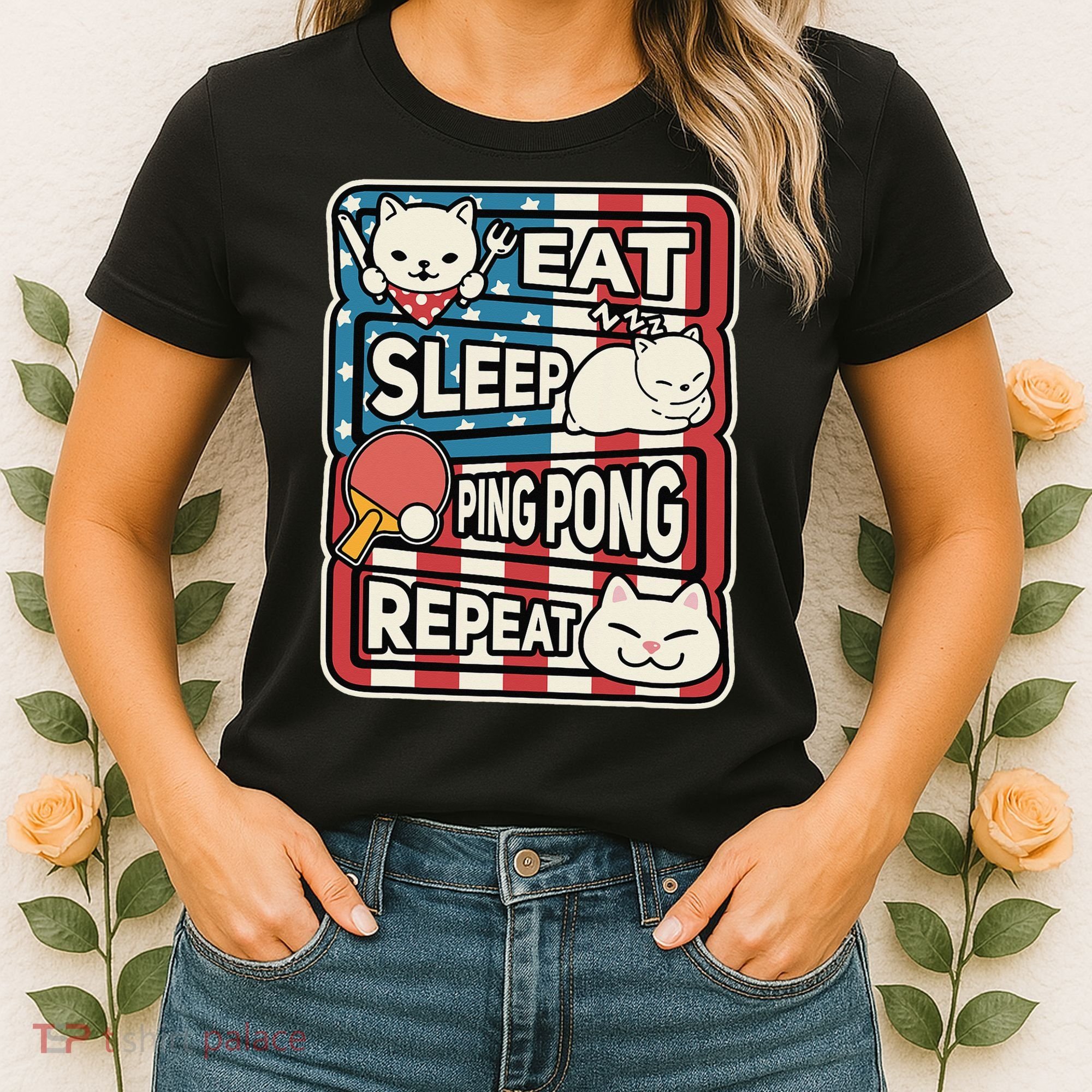 Eat Sleep Ping Pong Repeat Patriotic Table Tennis Outfit Women's T-Shirt