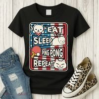 Eat Sleep Ping Pong Repeat Patriotic Table Tennis Outfit Women's T-Shirt thumb 3