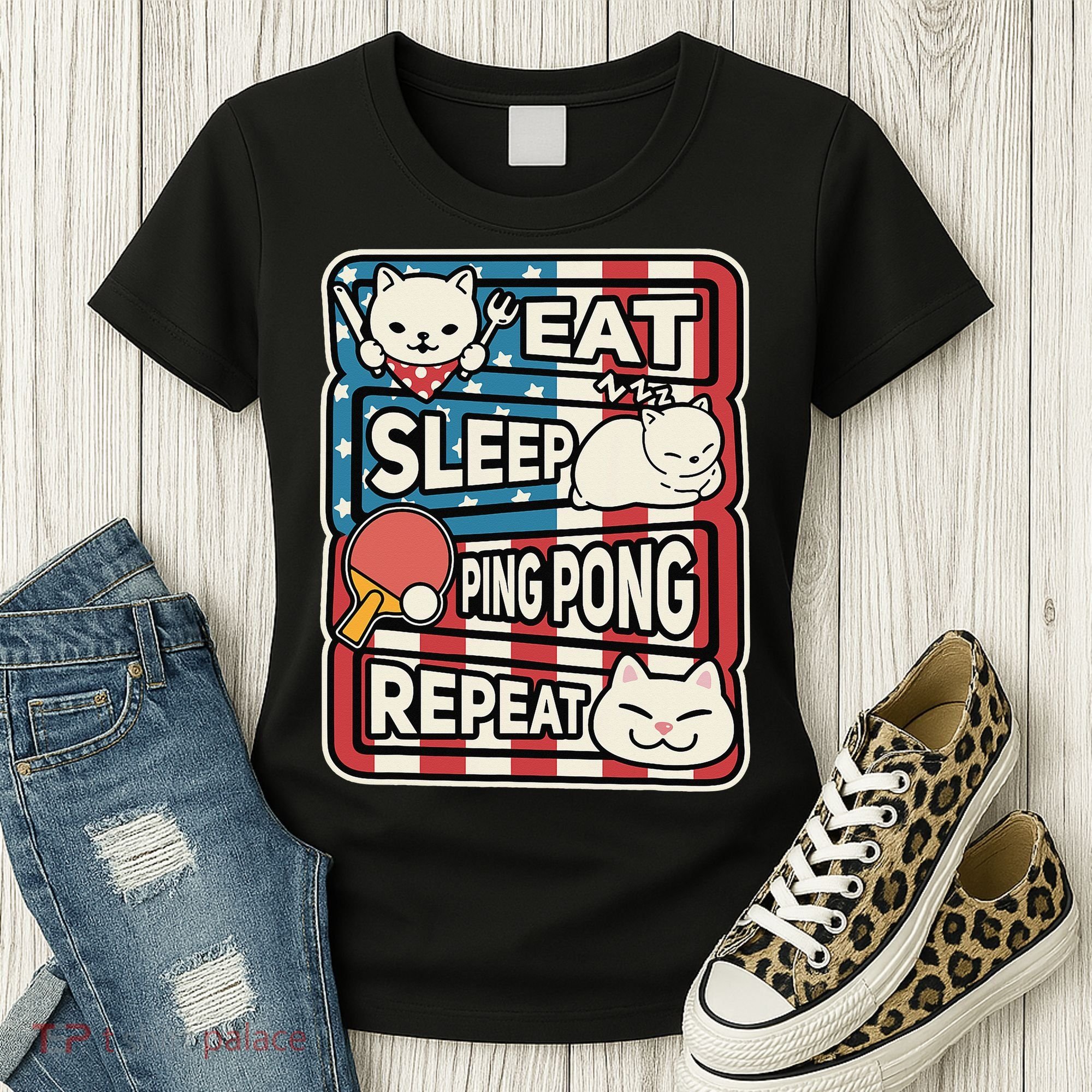 Eat Sleep Ping Pong Repeat Patriotic Table Tennis Outfit Women's T-Shirt