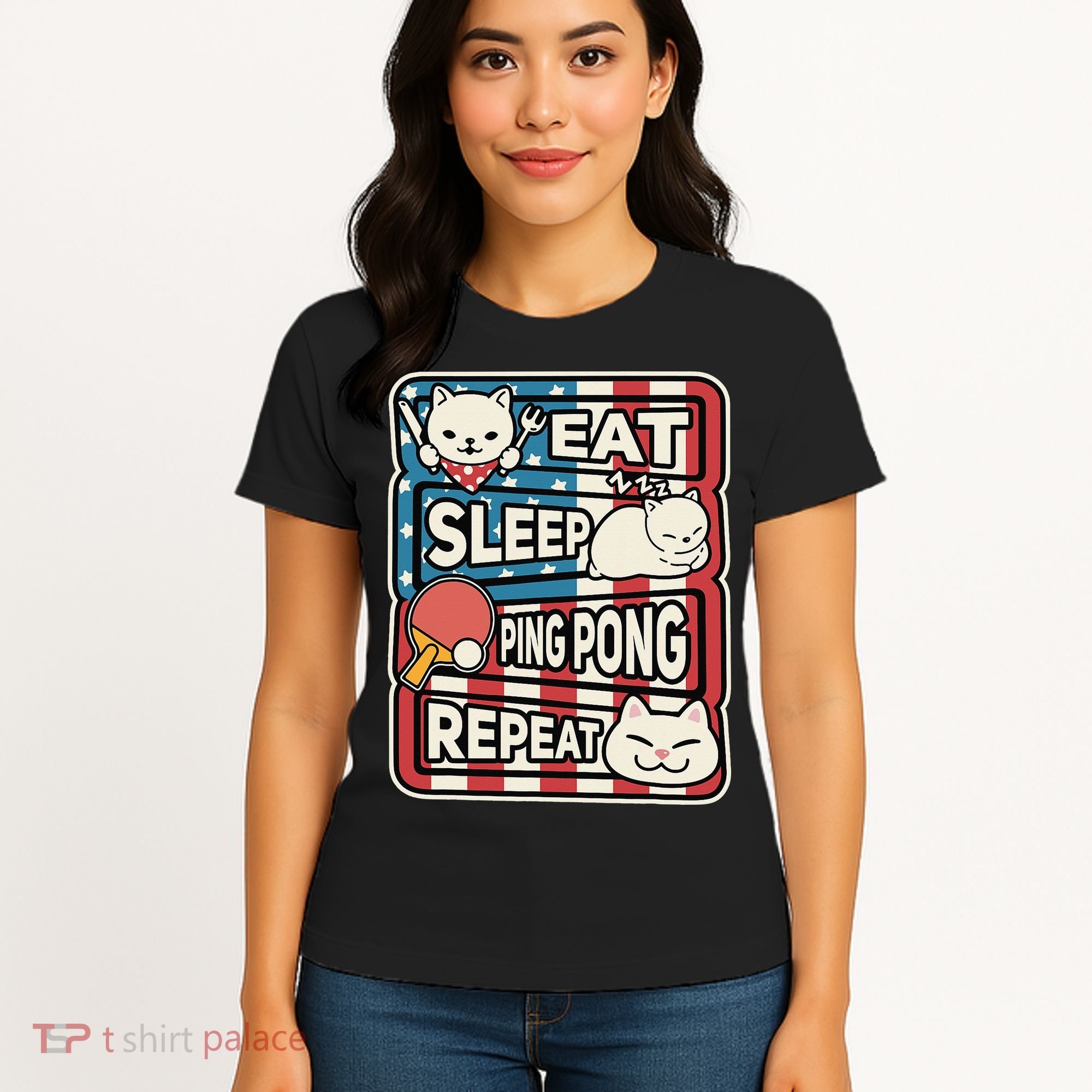 Eat Sleep Ping Pong Repeat Patriotic Table Tennis Outfit Women's T-Shirt
